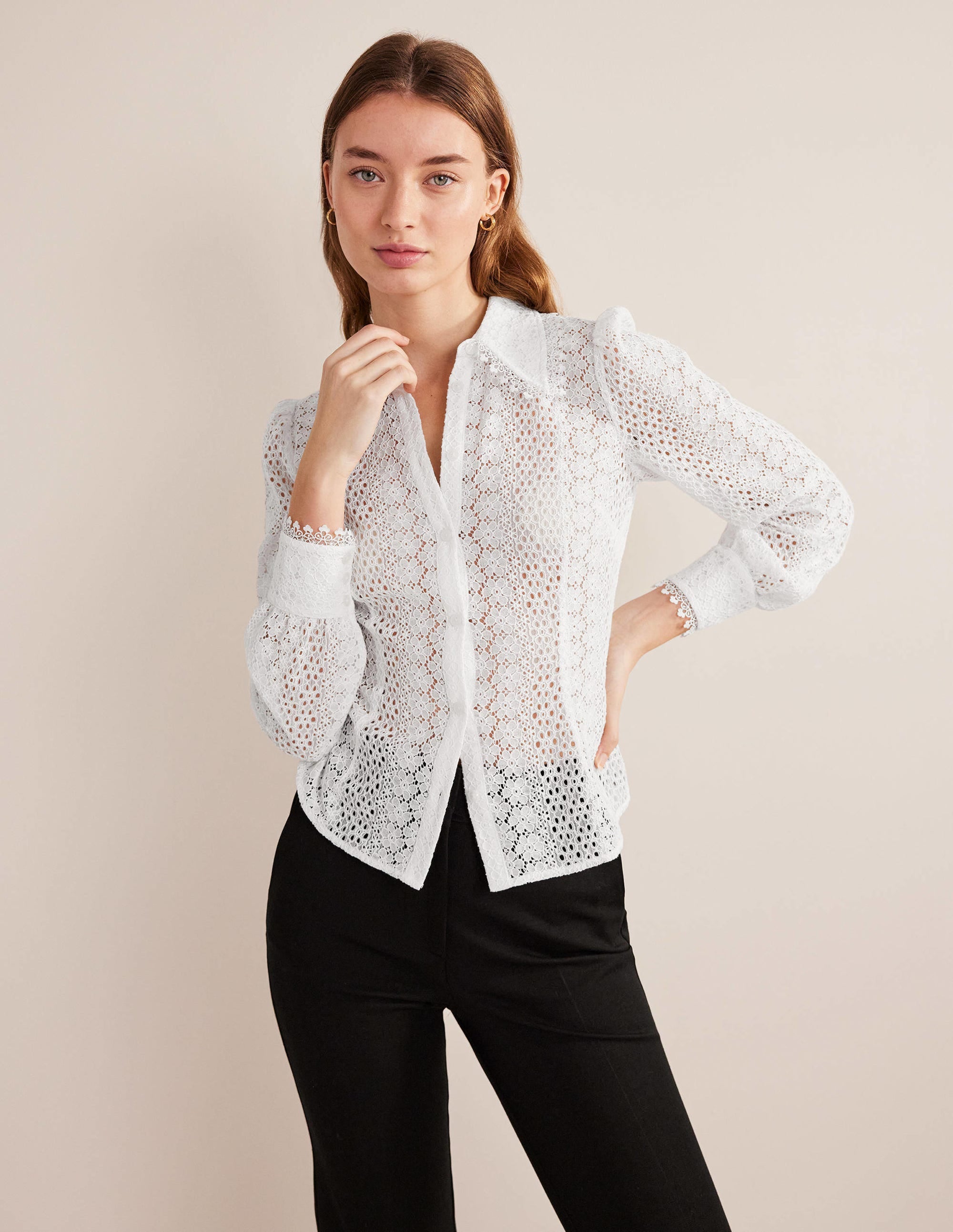 Fitted Lace Shirt-White - Image 1