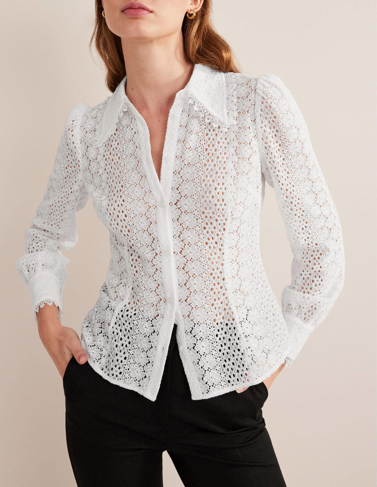 Fitted Lace Shirt-White - Image 4