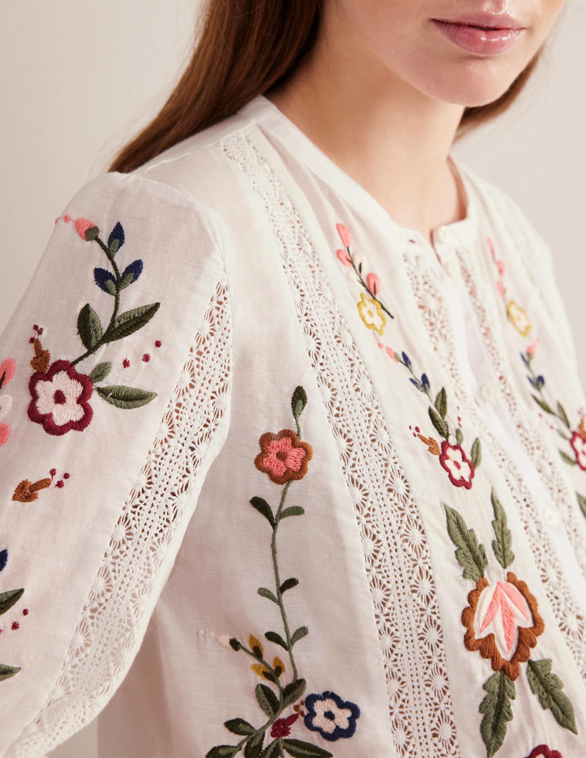 Floral Embroidered Blouse-White-2