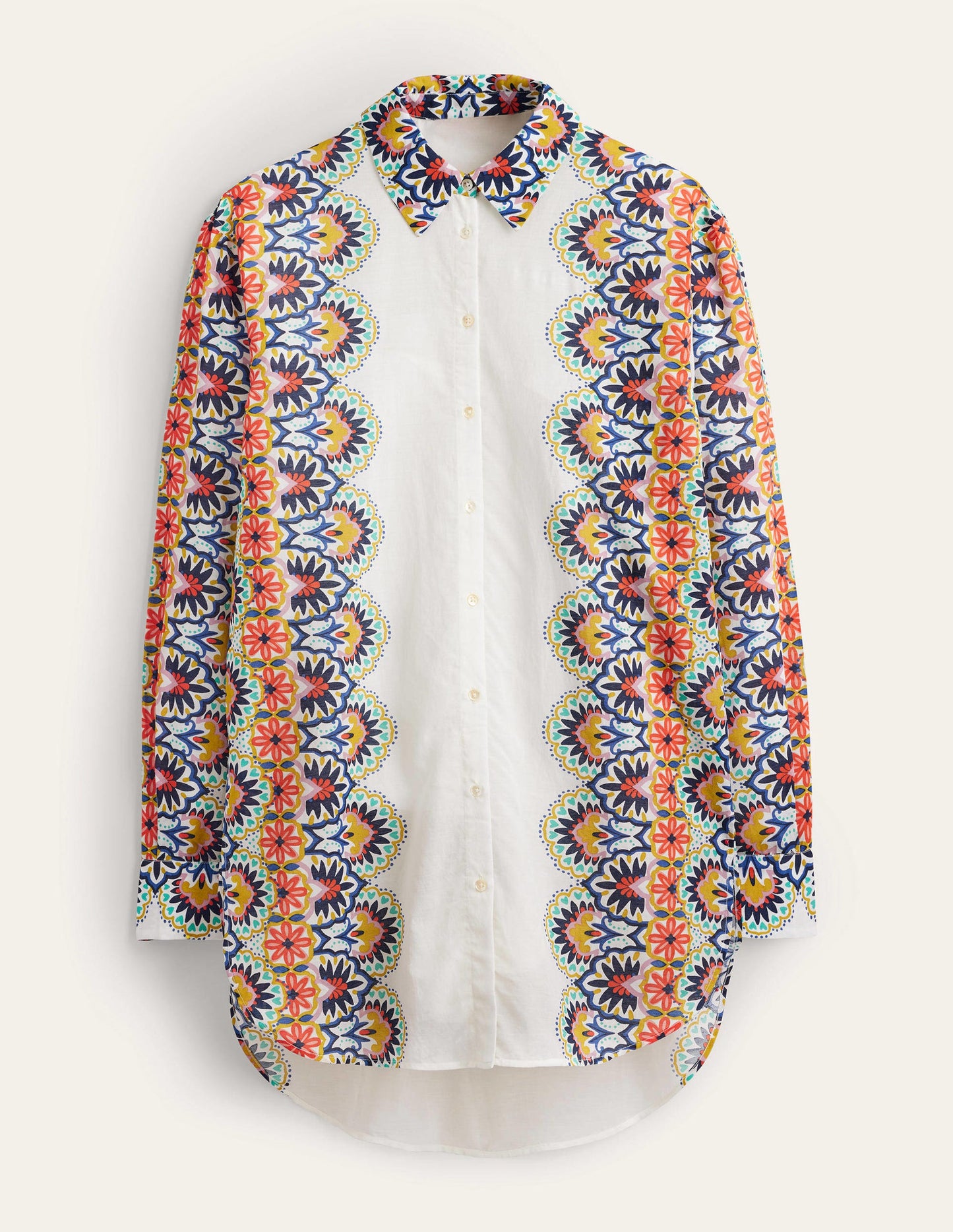 Holiday Longerline Shirt-Ivory, Floweret