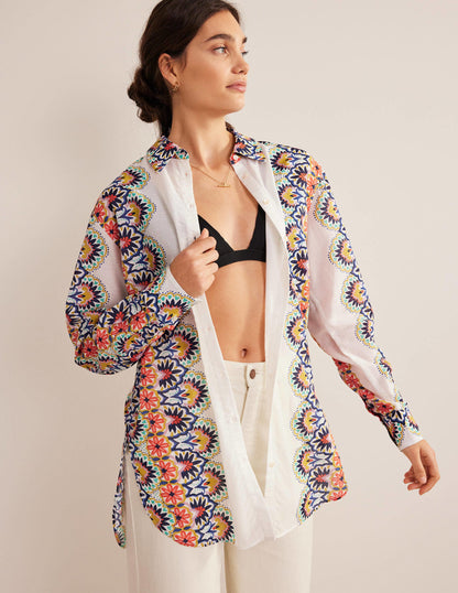 Holiday Longerline Shirt-Ivory, Floweret-1