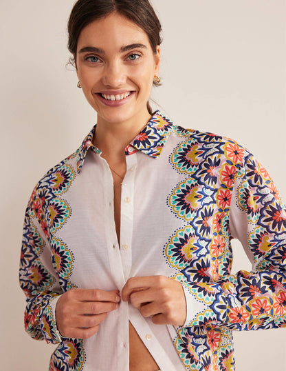 Holiday Longerline Shirt-Ivory, Floweret-2