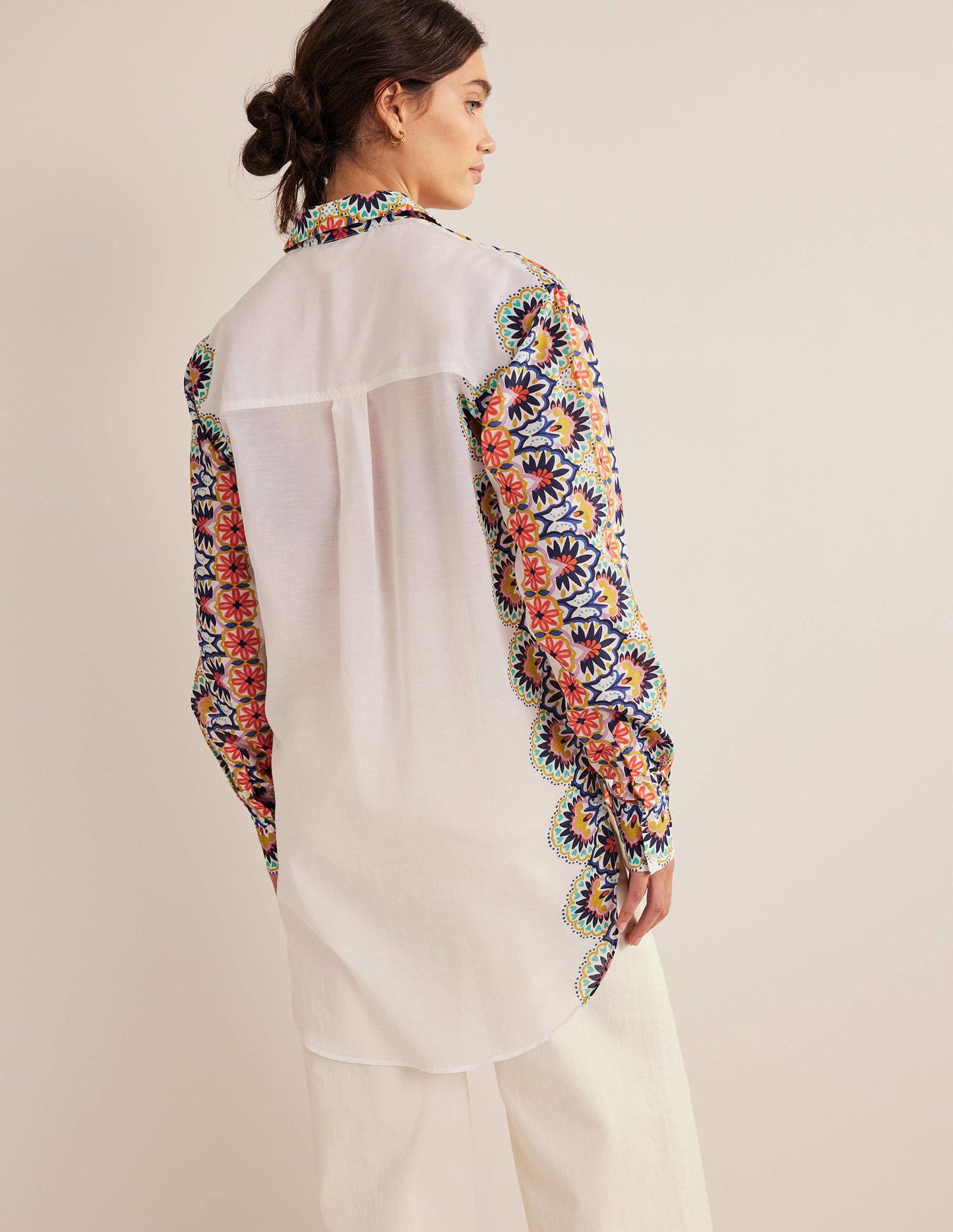 Holiday Longerline Shirt-Ivory, Floweret