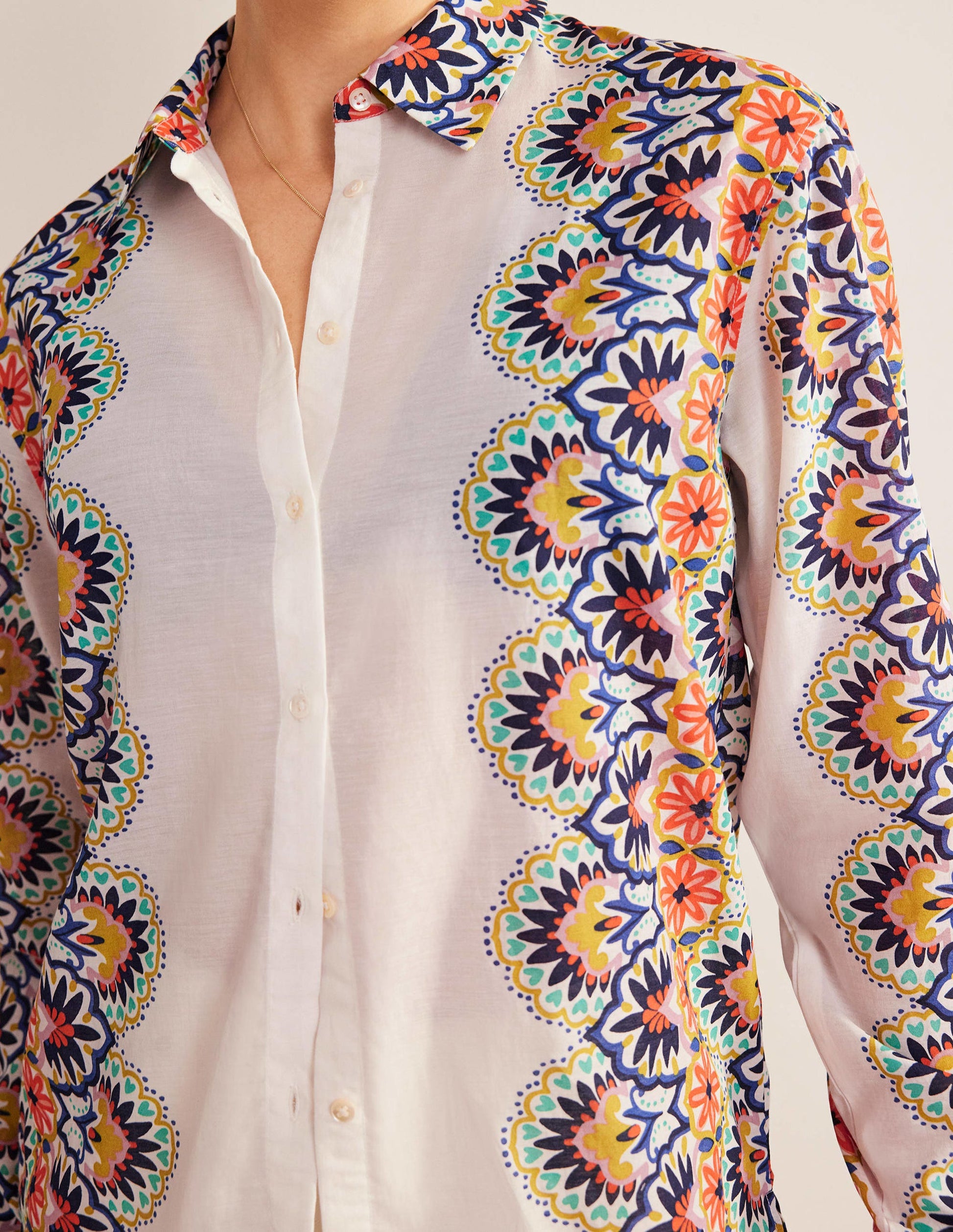 Holiday Longerline Shirt-Ivory, Floweret-5