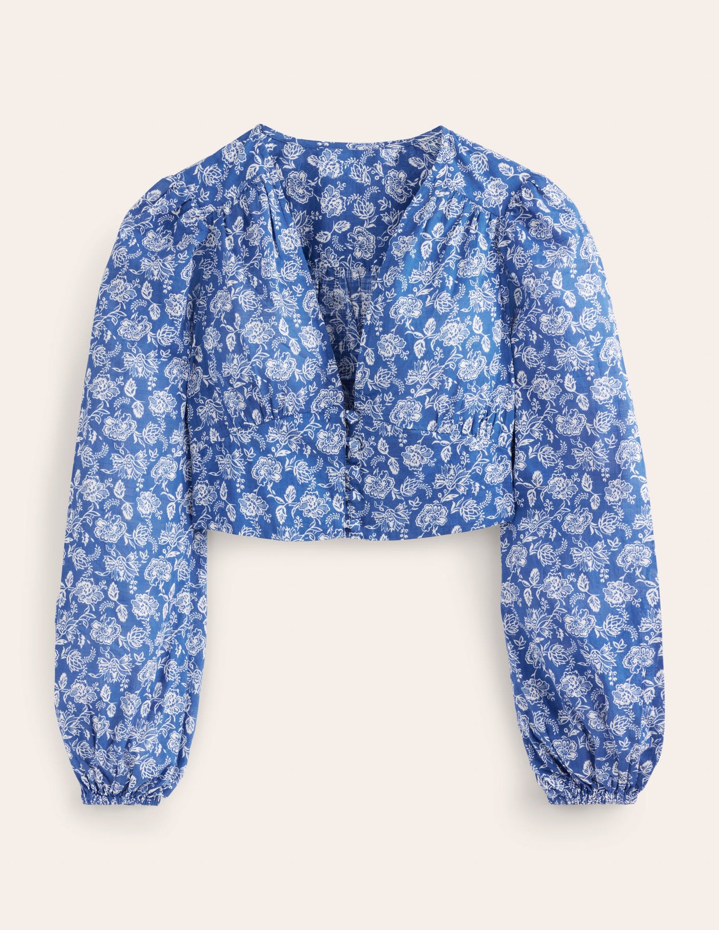 Cropped Low V Top-True Navy, Linear Bloom