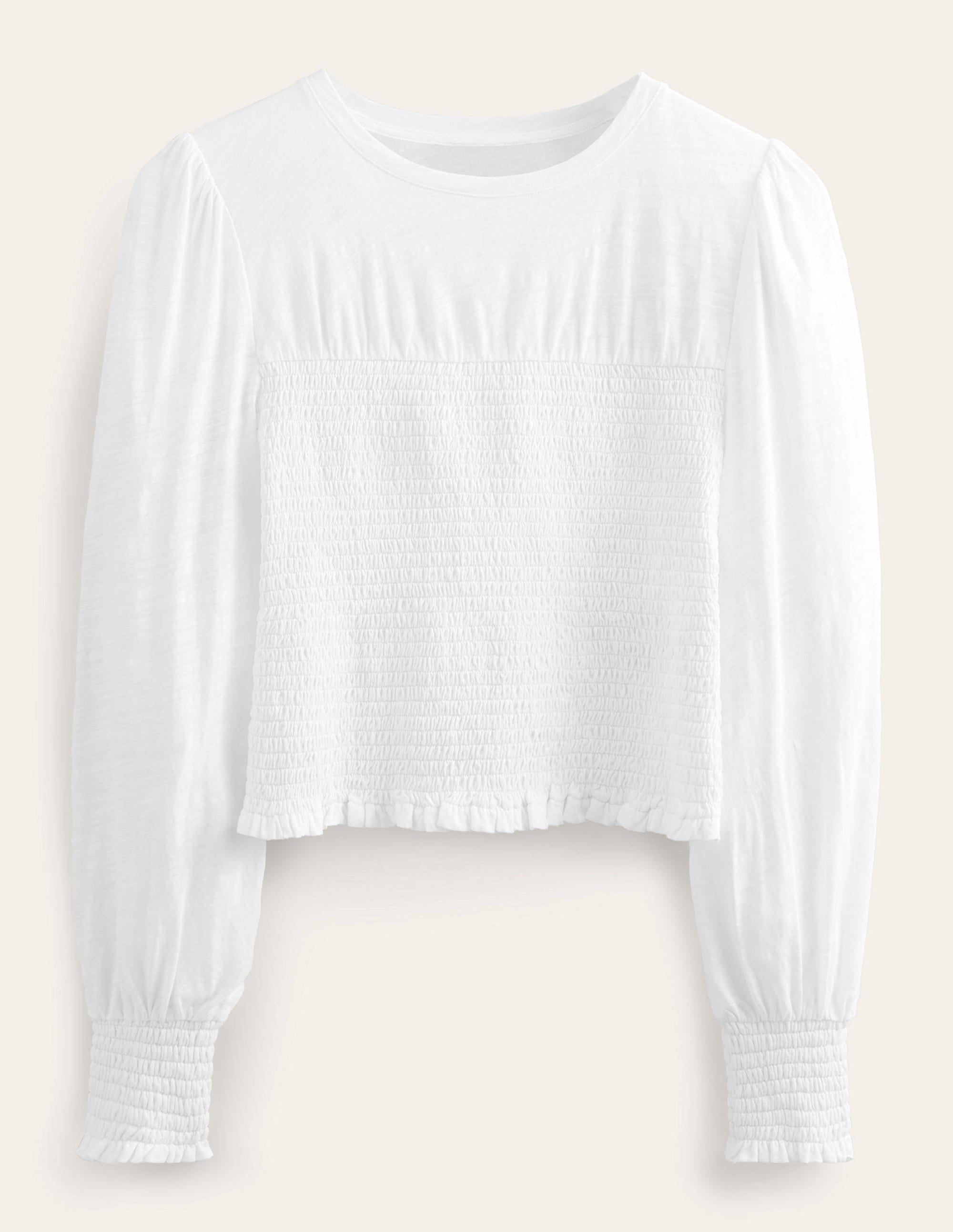 Smocked Bodice Cotton Top-White - Image 5