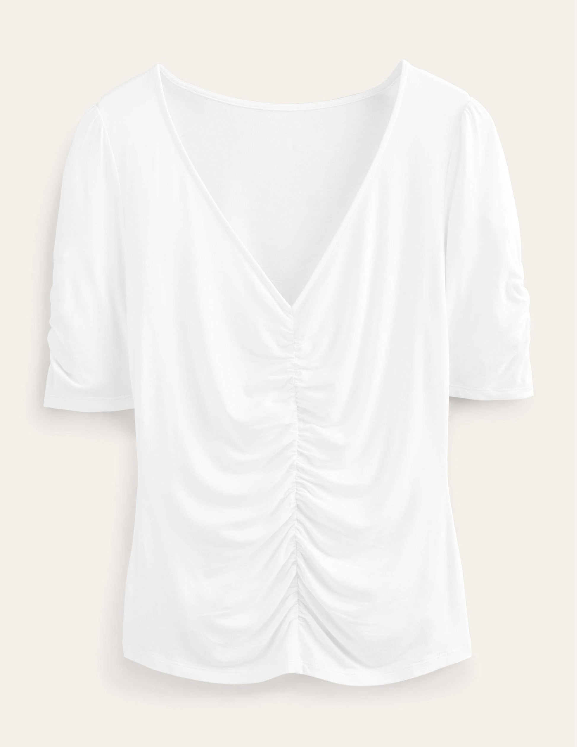 Ruched Front Printed Top-White-5