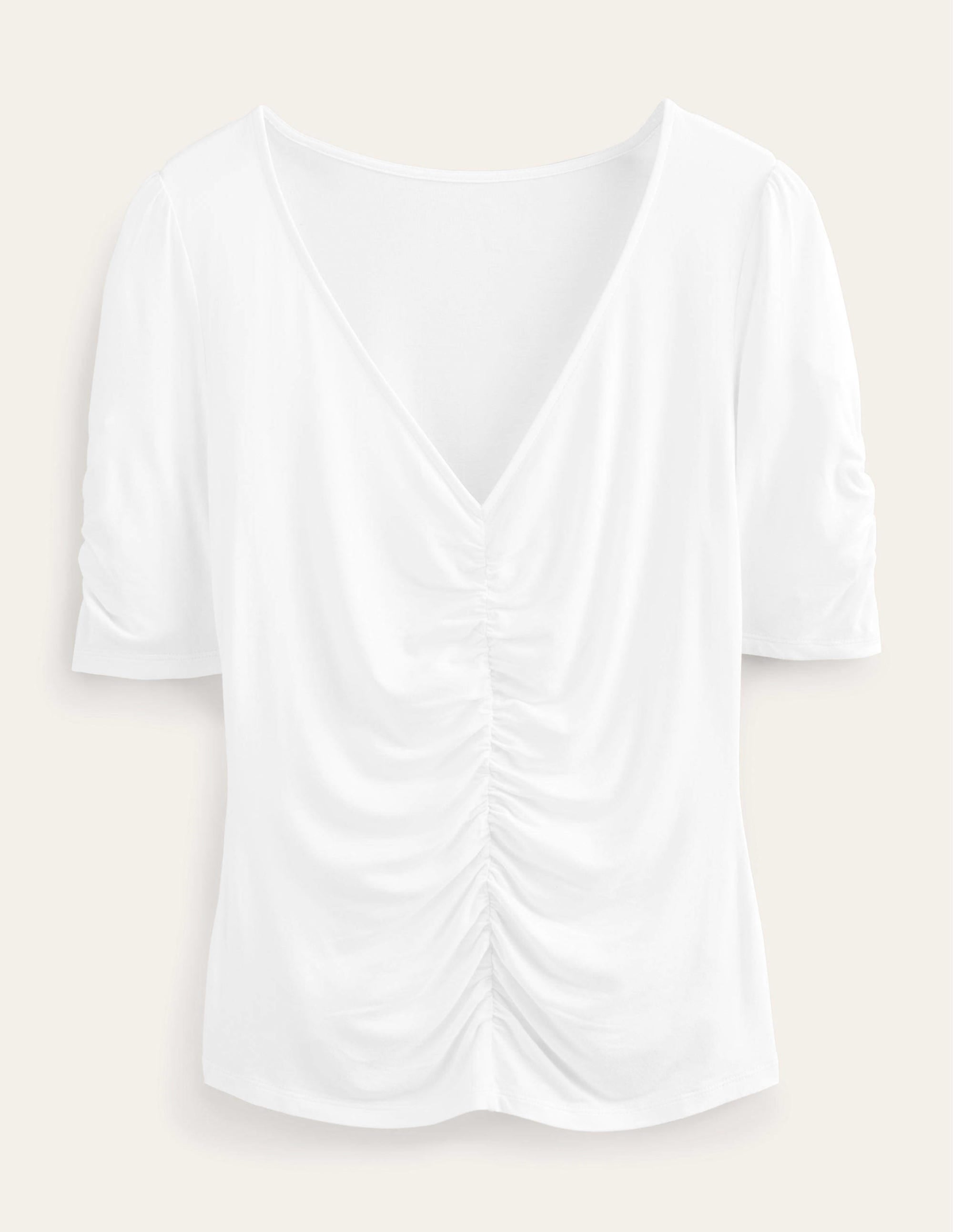 Ruched Front Printed Top-White - Image 5