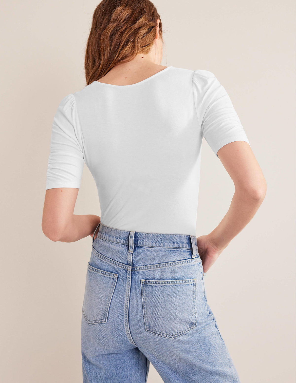Ruched Front Printed Top-White - Image 3