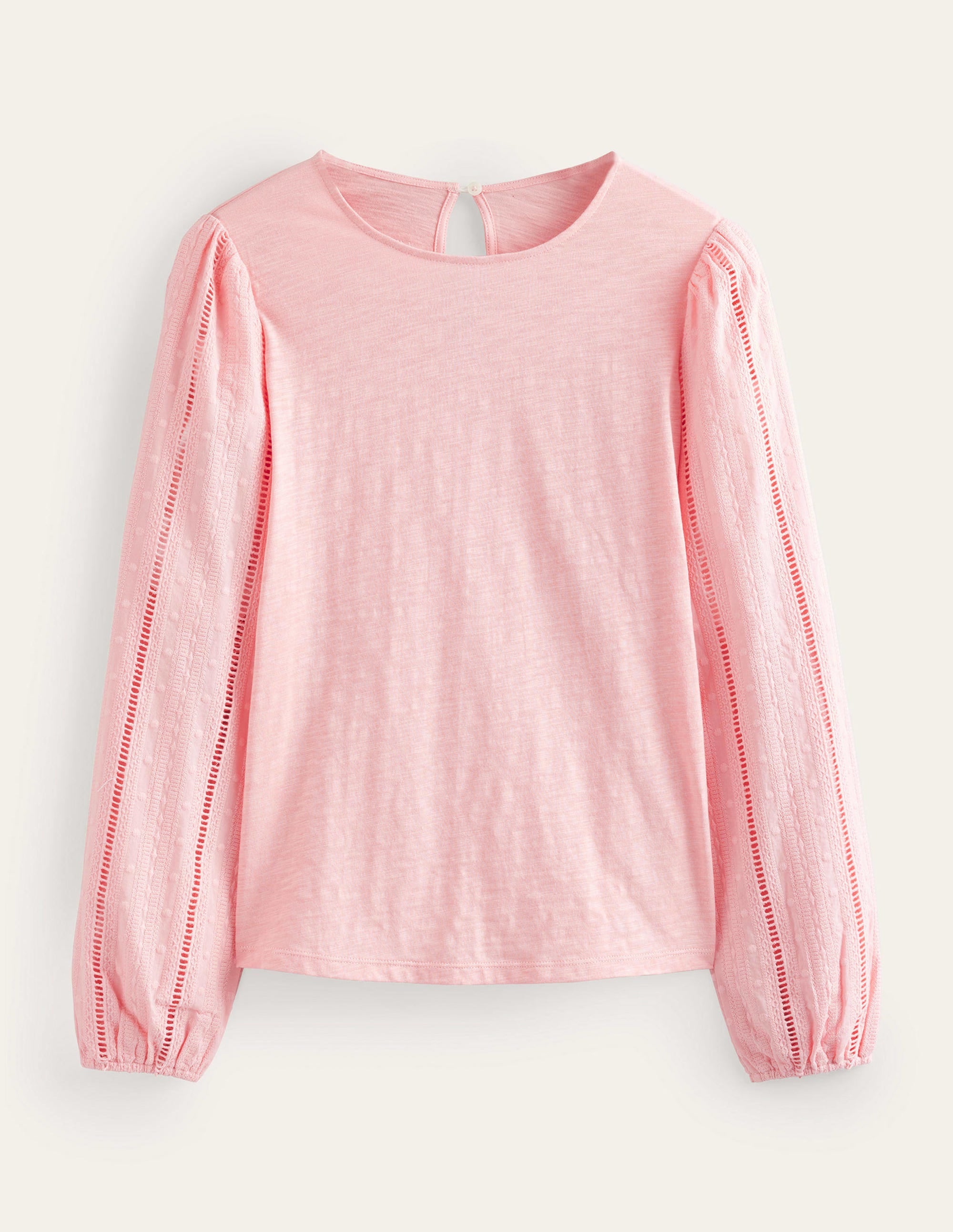 Crew Neck Broderie Sleeve Top-Dahlia Pink - Image 5