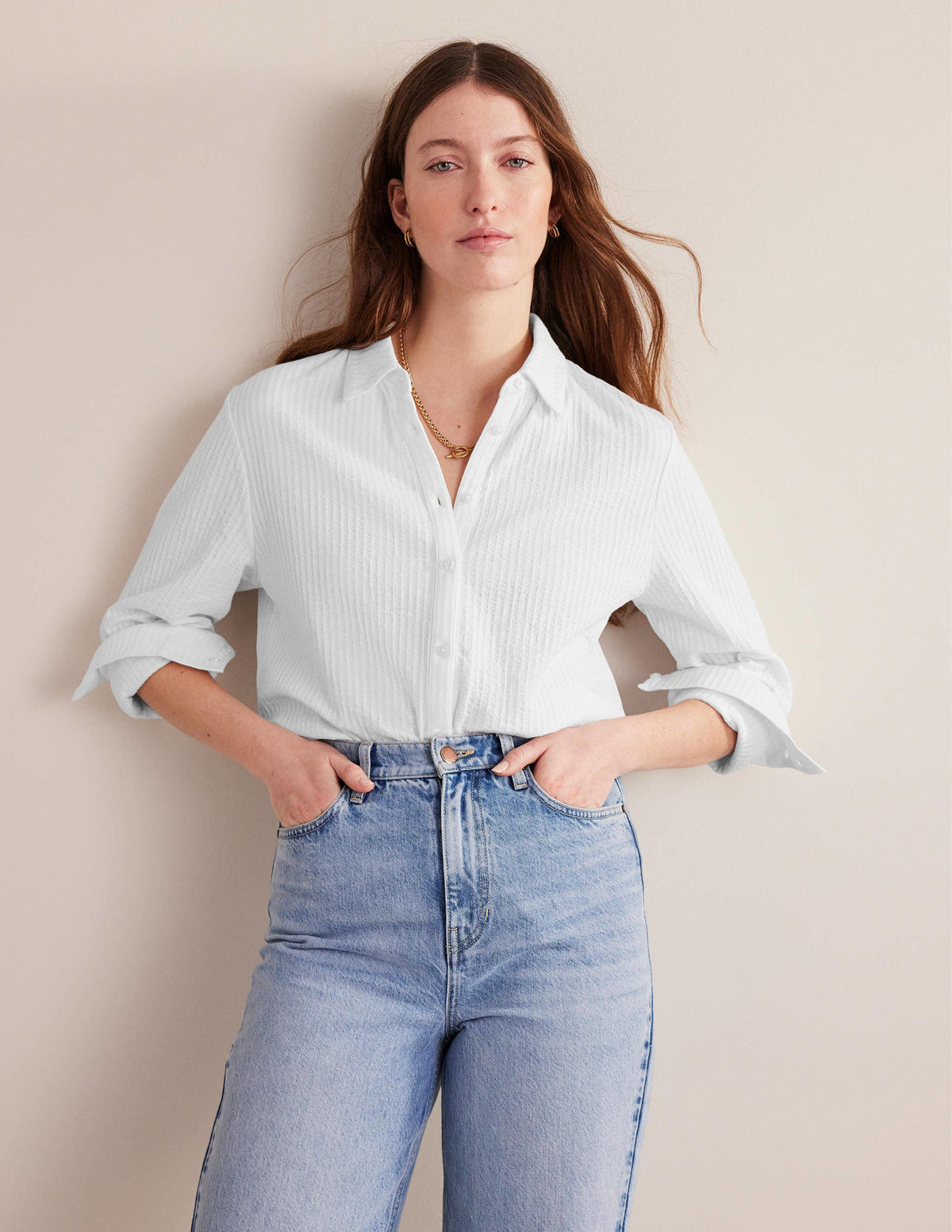 Textured Jersey Shirt-White - Image 4