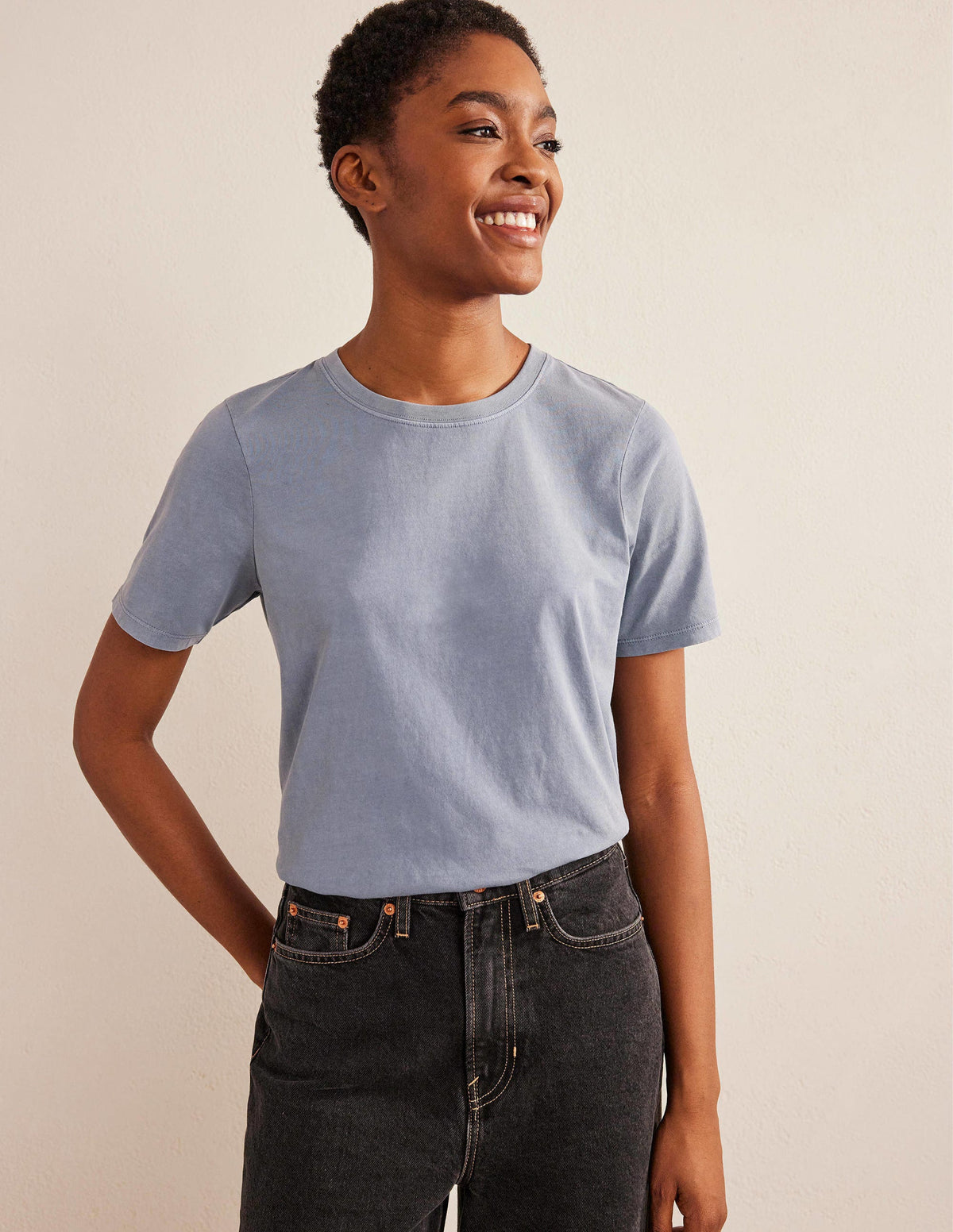 Vegetable Dyed Crew T-Shirt-Blue-1