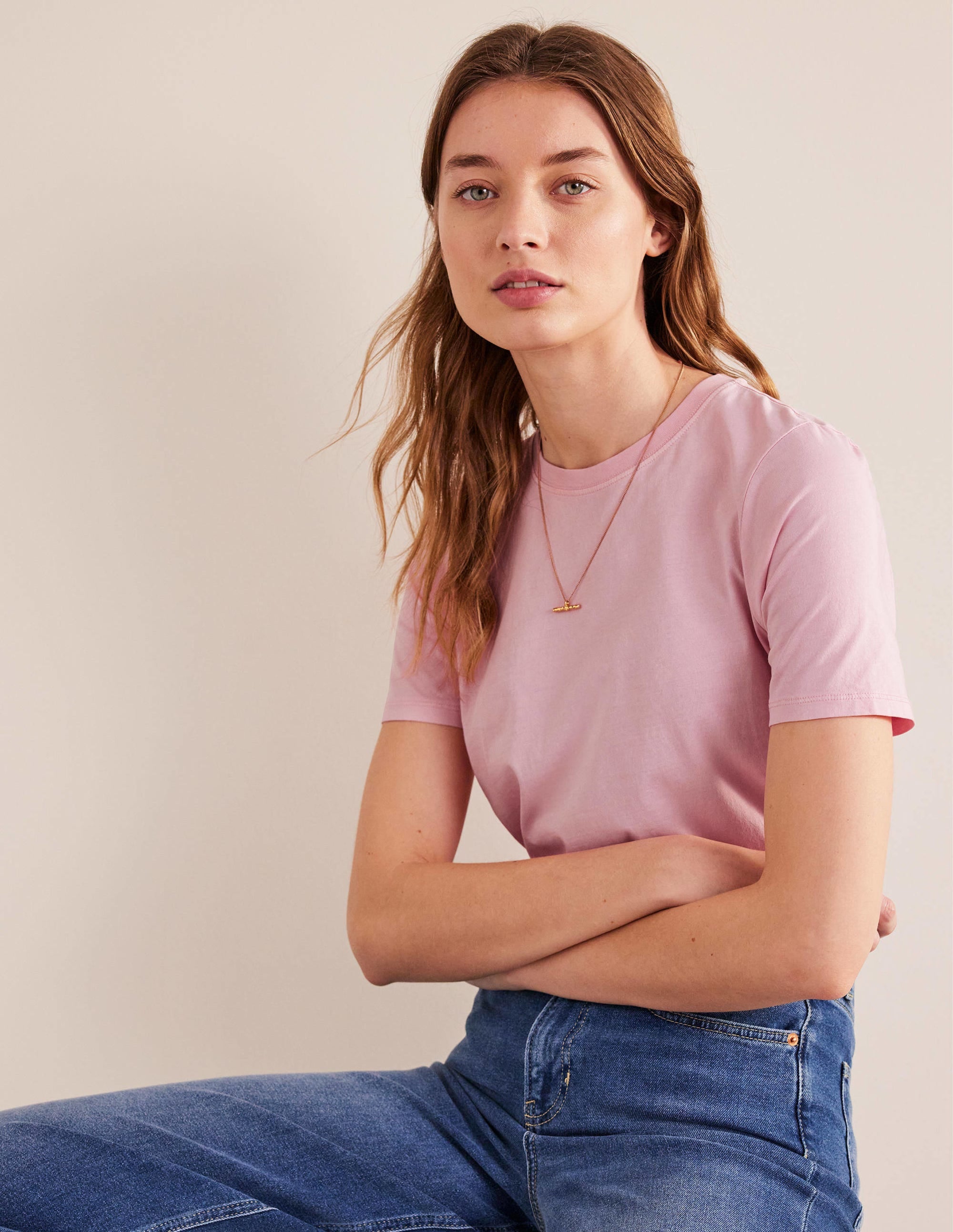 Vegetable Dyed Crew T-Shirt-Pink - Image 1