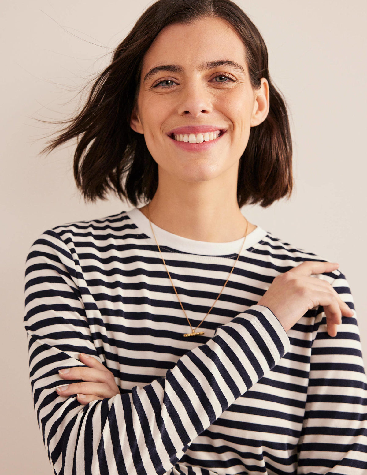 Perfect Long Sleeve T-Shirt-Ivory / Navy Stripe - Image 2