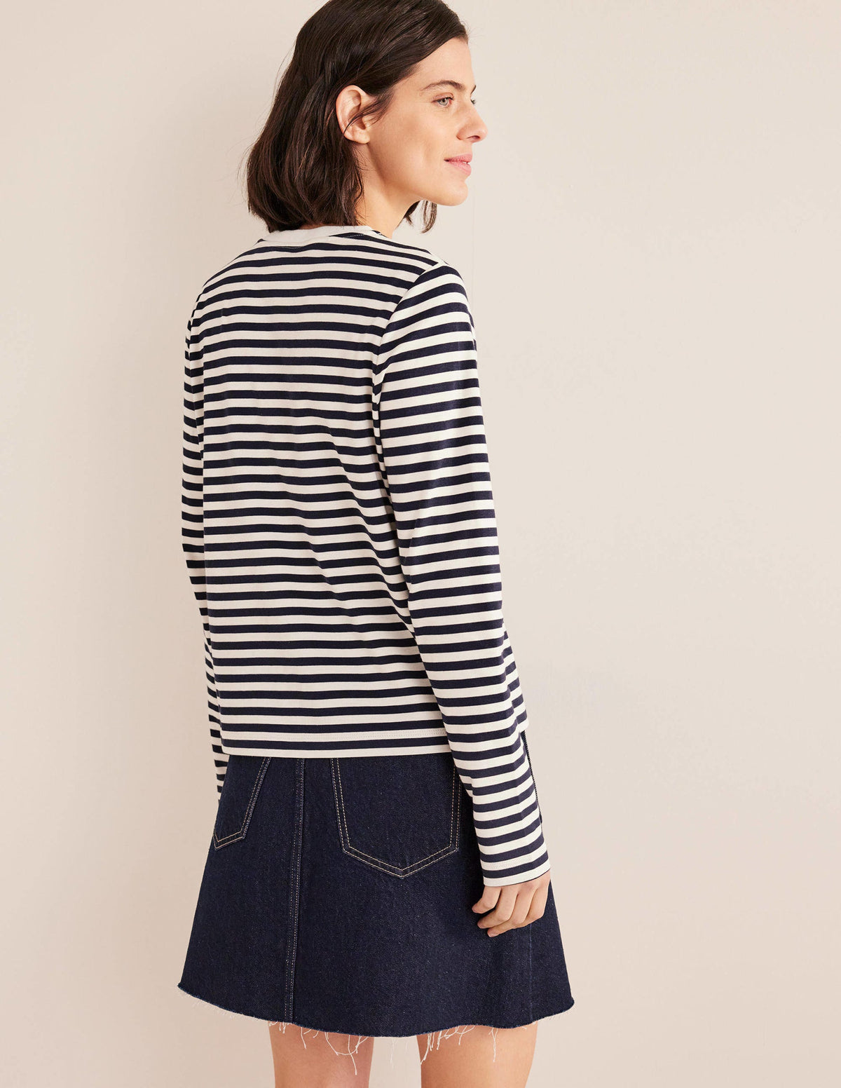 Perfect Long Sleeve T-Shirt-Ivory / Navy Stripe - Image 3