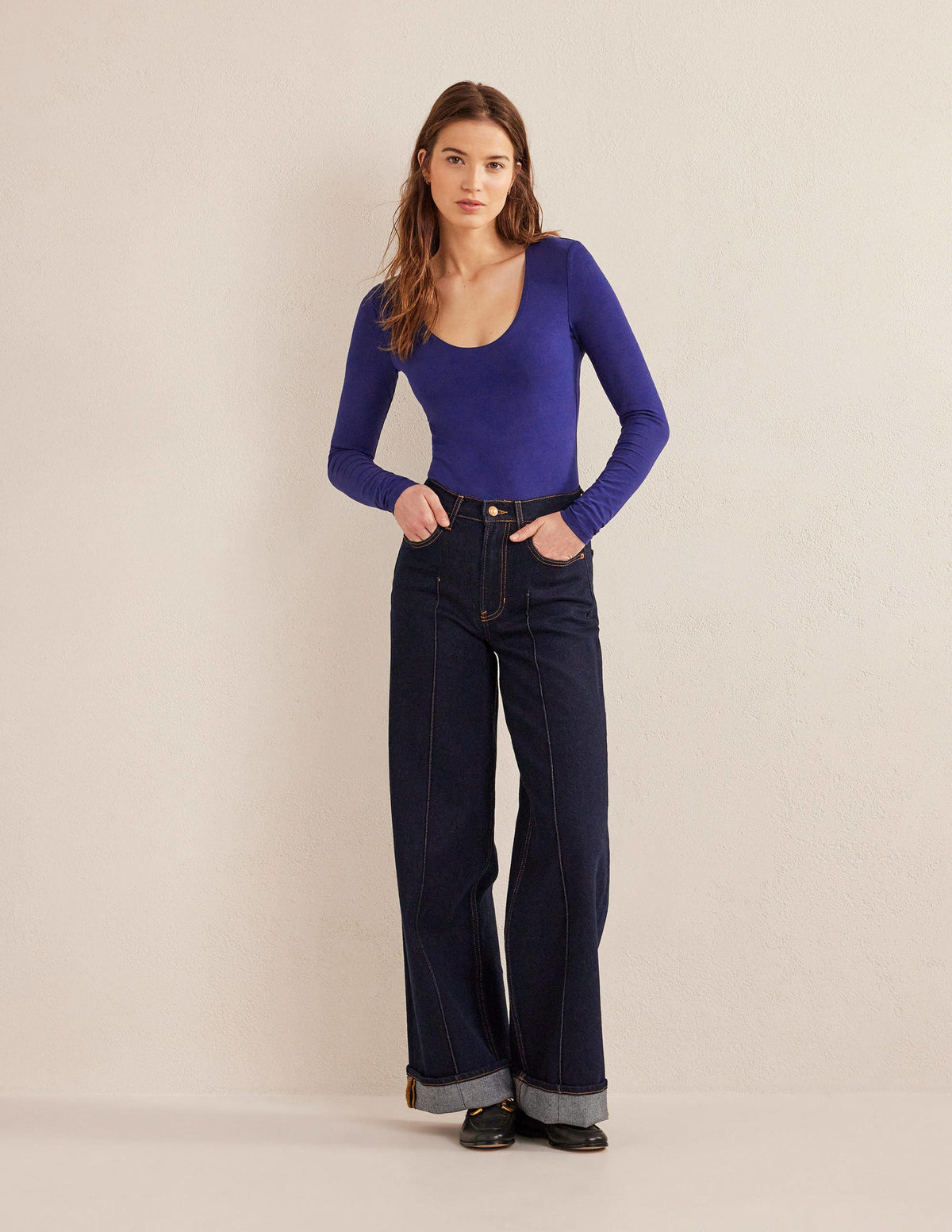 Double Layer Scoop Neck Top-Prussian Blue-4
