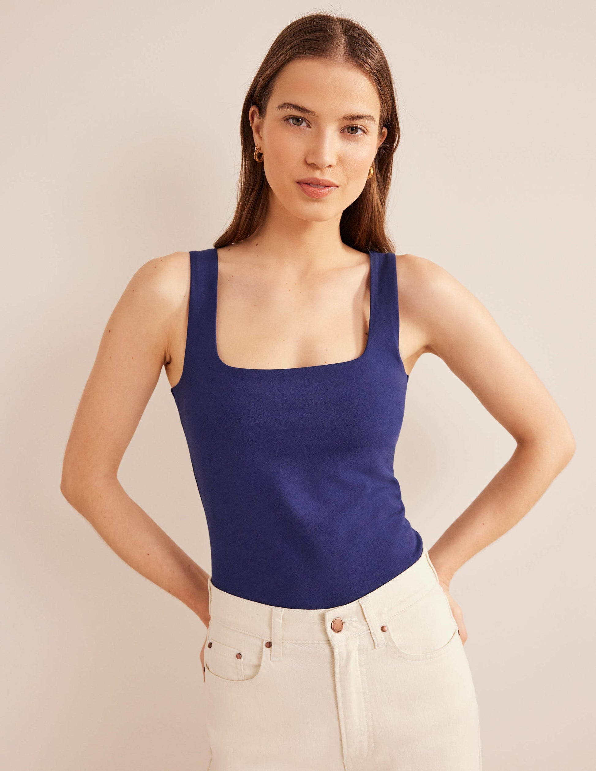 Double Layer Square Neck Tank-Prussian Blue-4