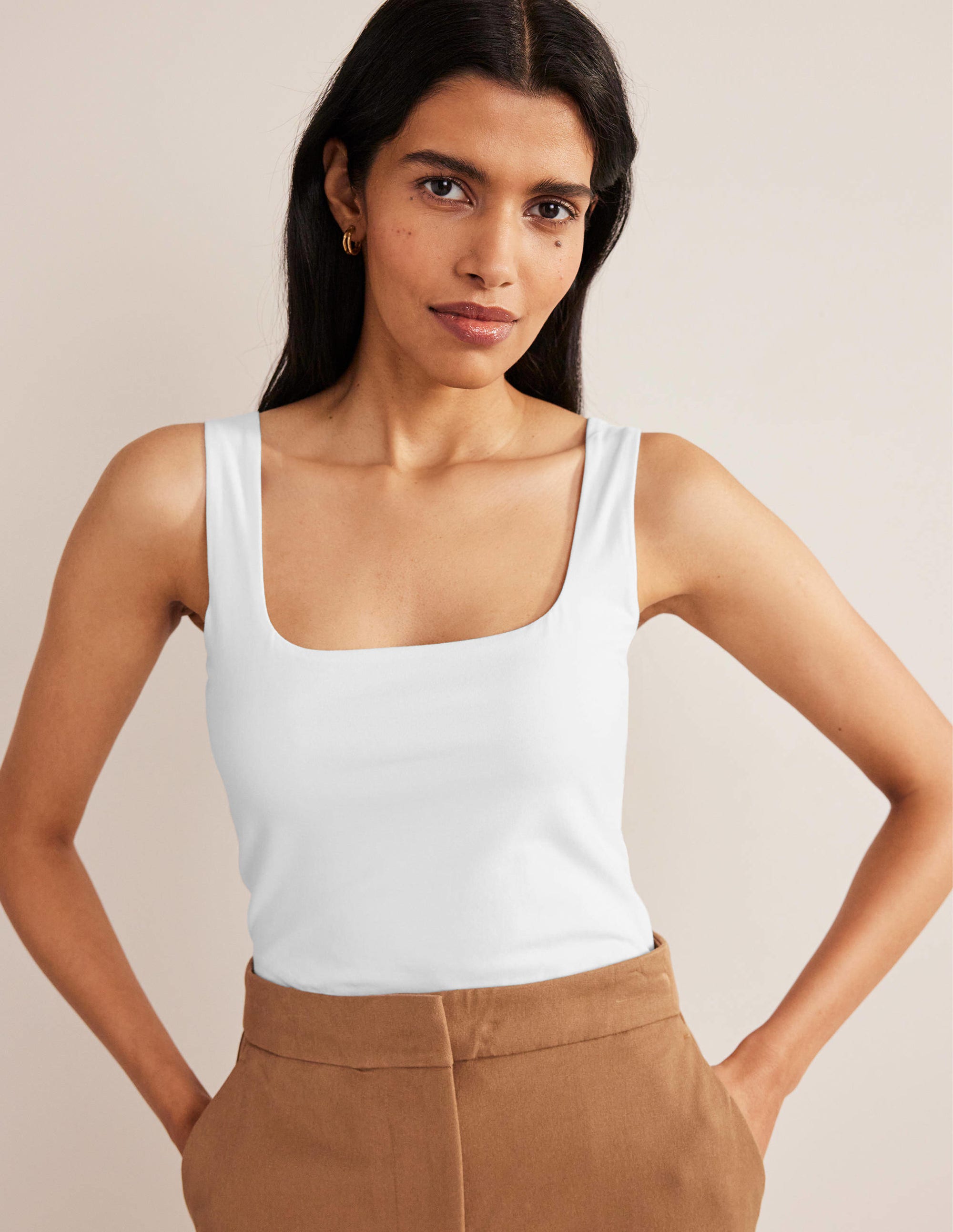 Double Layer Square Neck Tank-White - Image 1