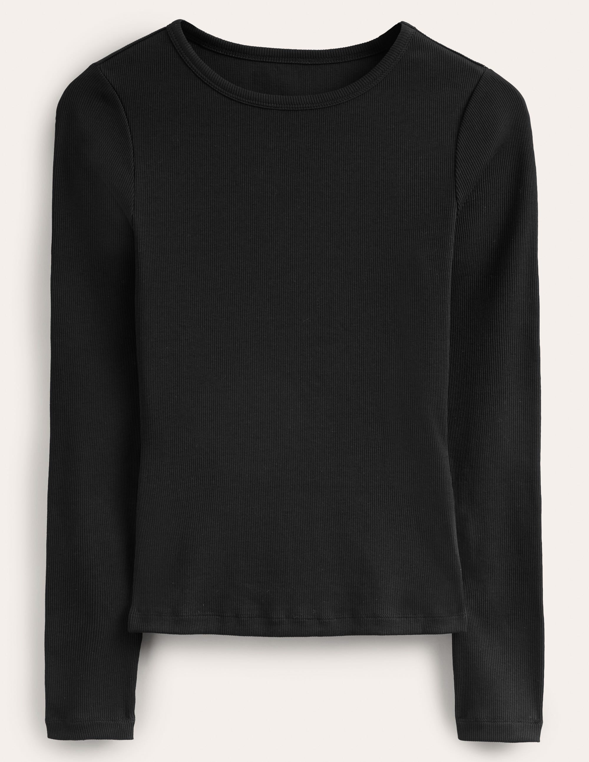 Cotton Ribbed Long Sleeve Top-Black - Image 5