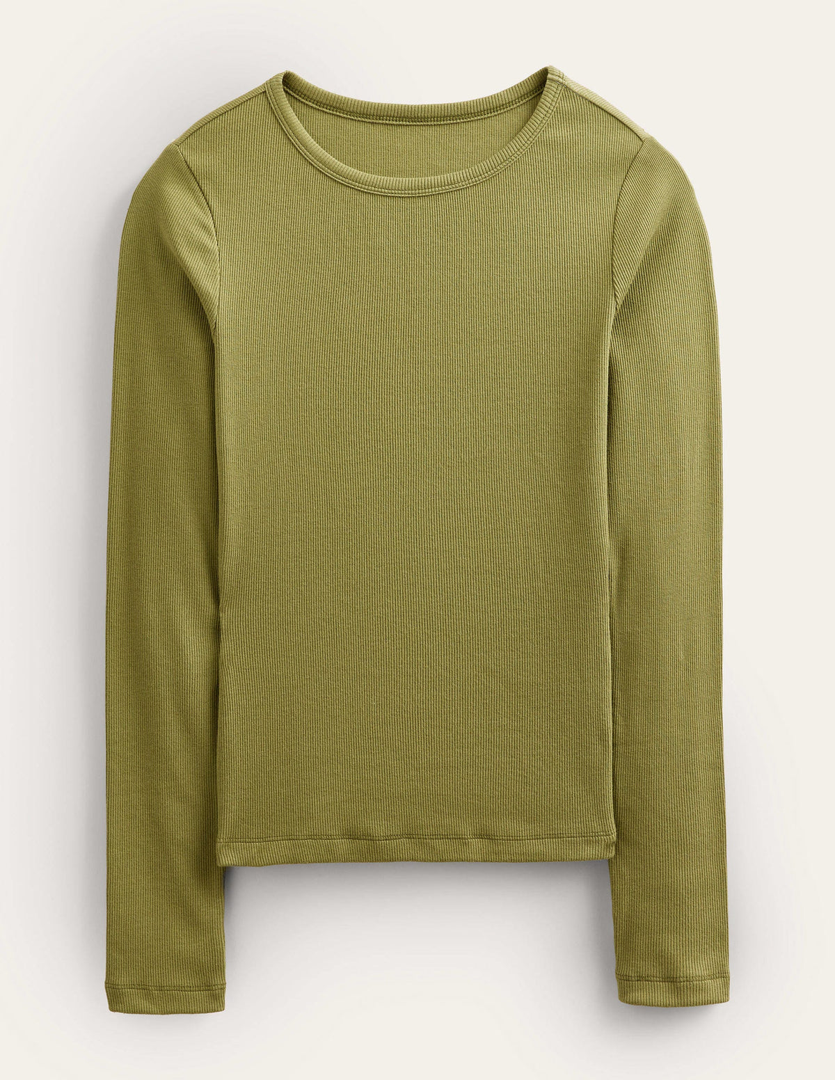 Cotton Ribbed Long Sleeve Top-Washed Khaki - Image 6