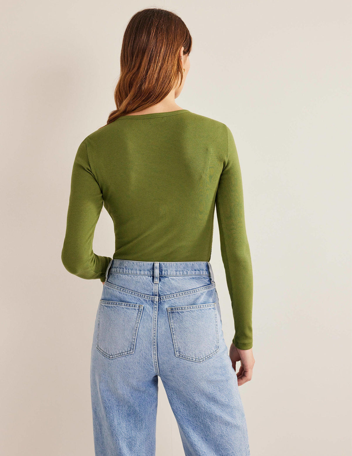 Cotton Ribbed Long Sleeve Top-Washed Khaki - Image 3