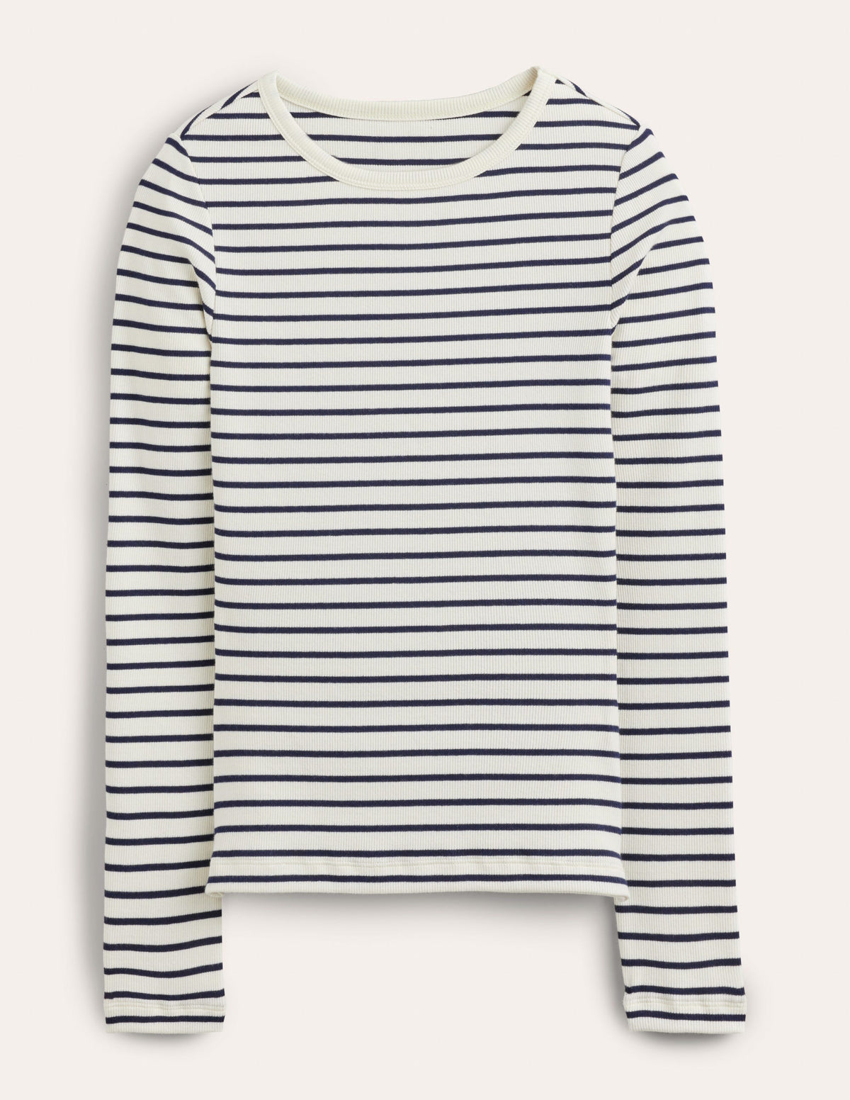 Cotton Ribbed Long Sleeve Top-Ivory/Navy Stripe - Image 6