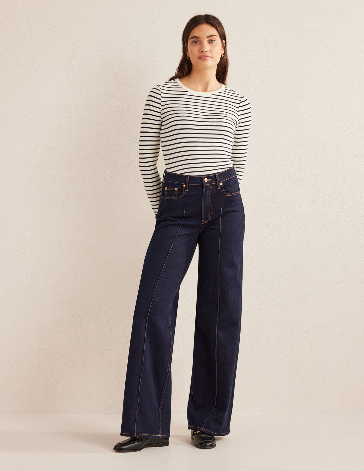 Cotton Ribbed Long Sleeve Top-Ivory/Navy Stripe-5