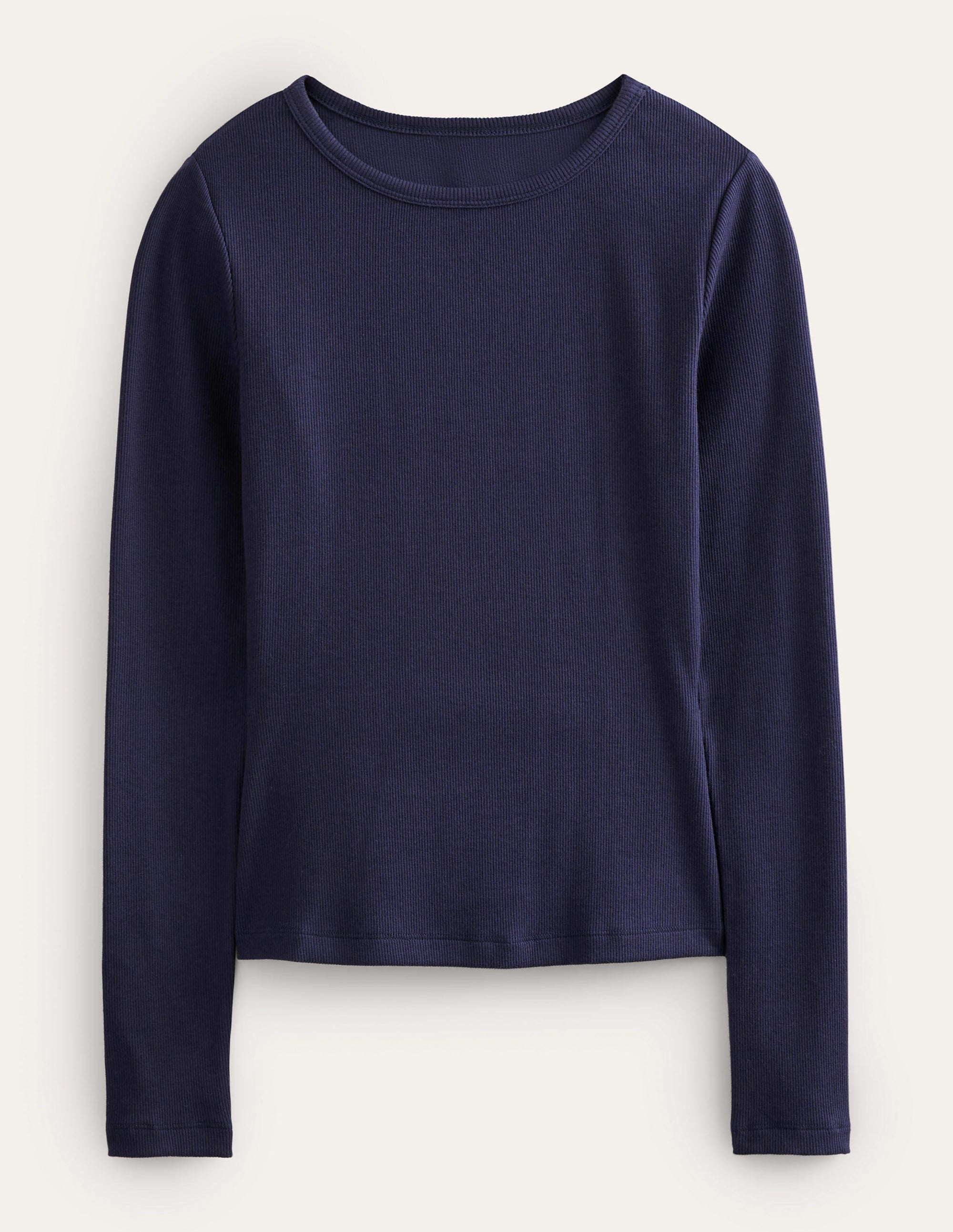 Cotton Ribbed Long Sleeve Top-Navy - Image 5