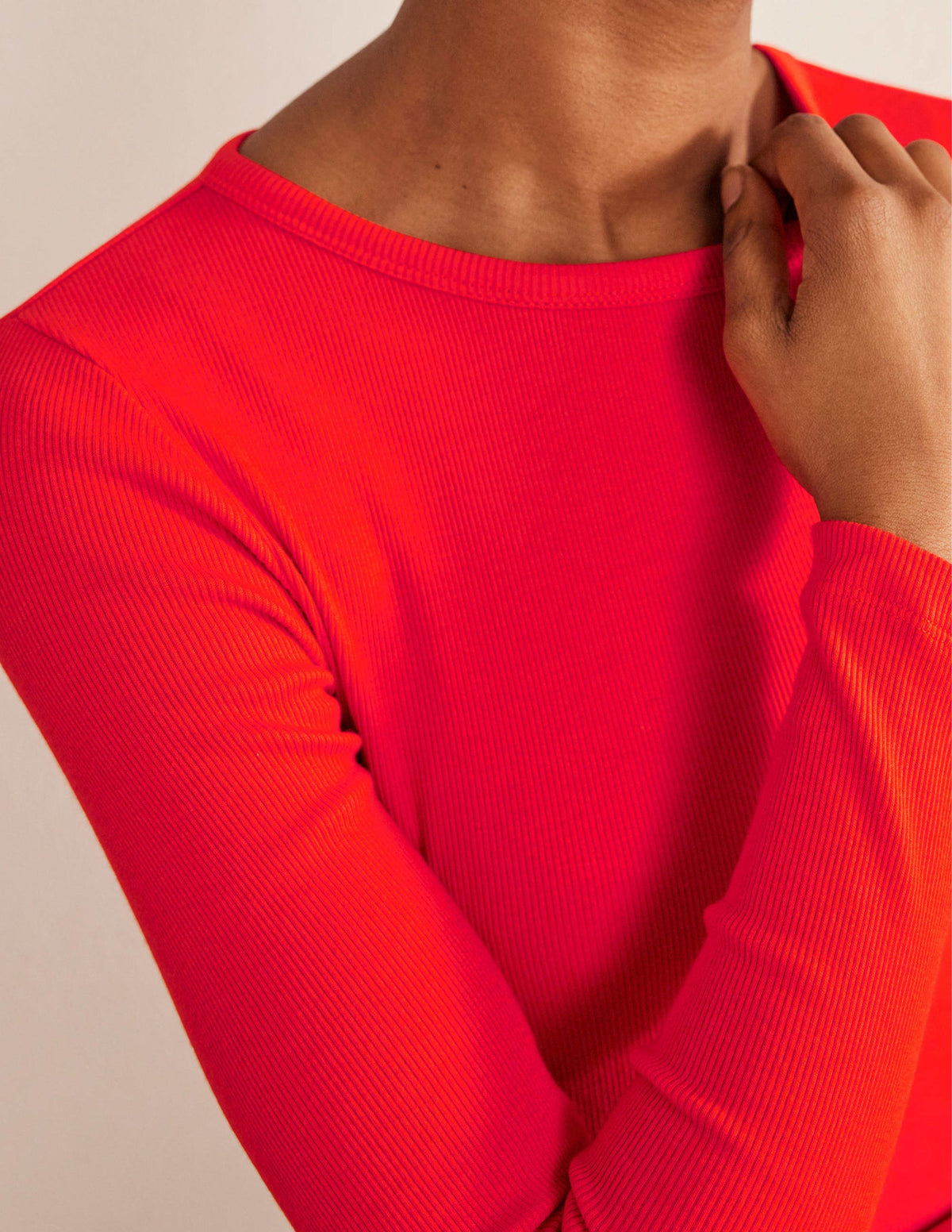 Cotton Ribbed Long Sleeve Top-Red Pop - Image 2