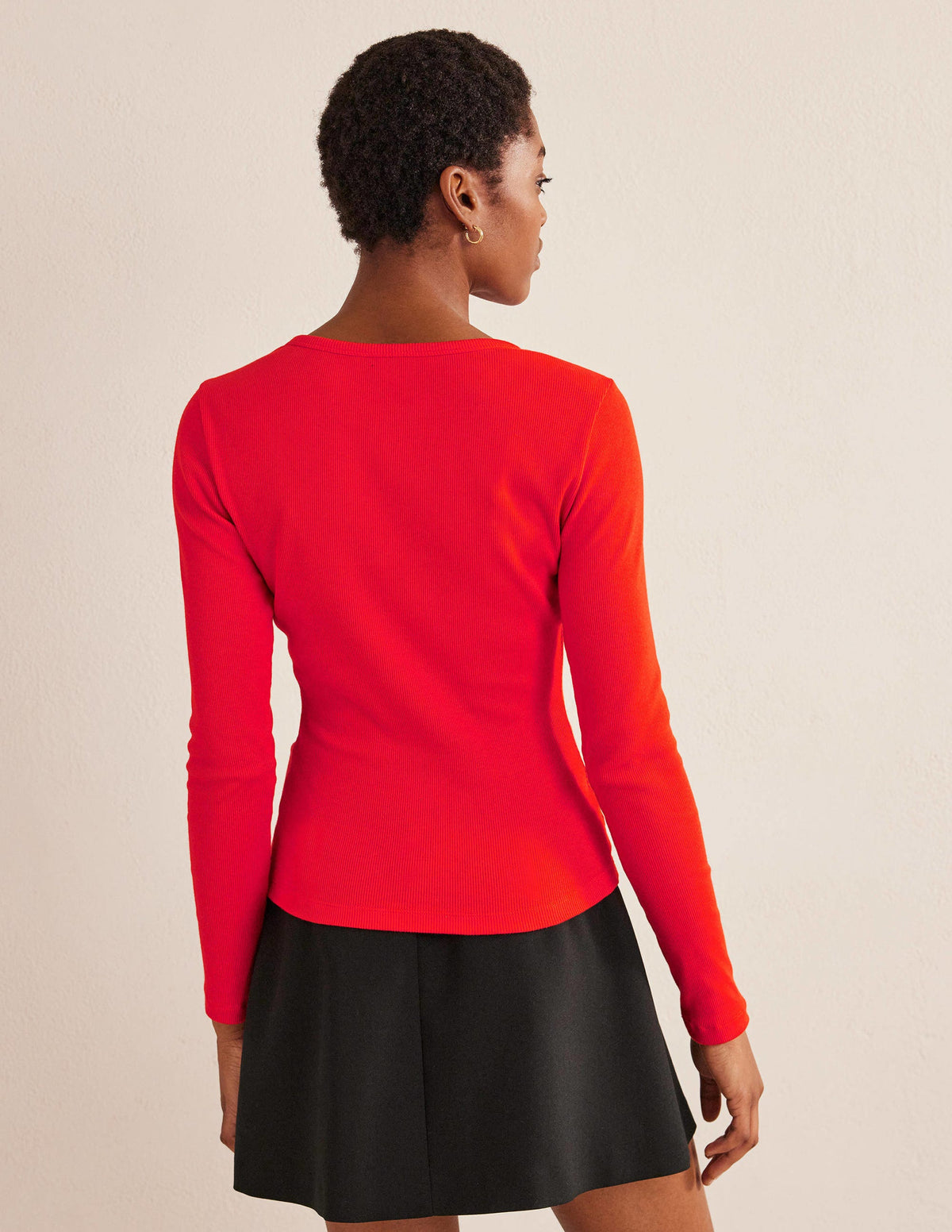 Cotton Ribbed Long Sleeve Top-Red Pop - Image 3