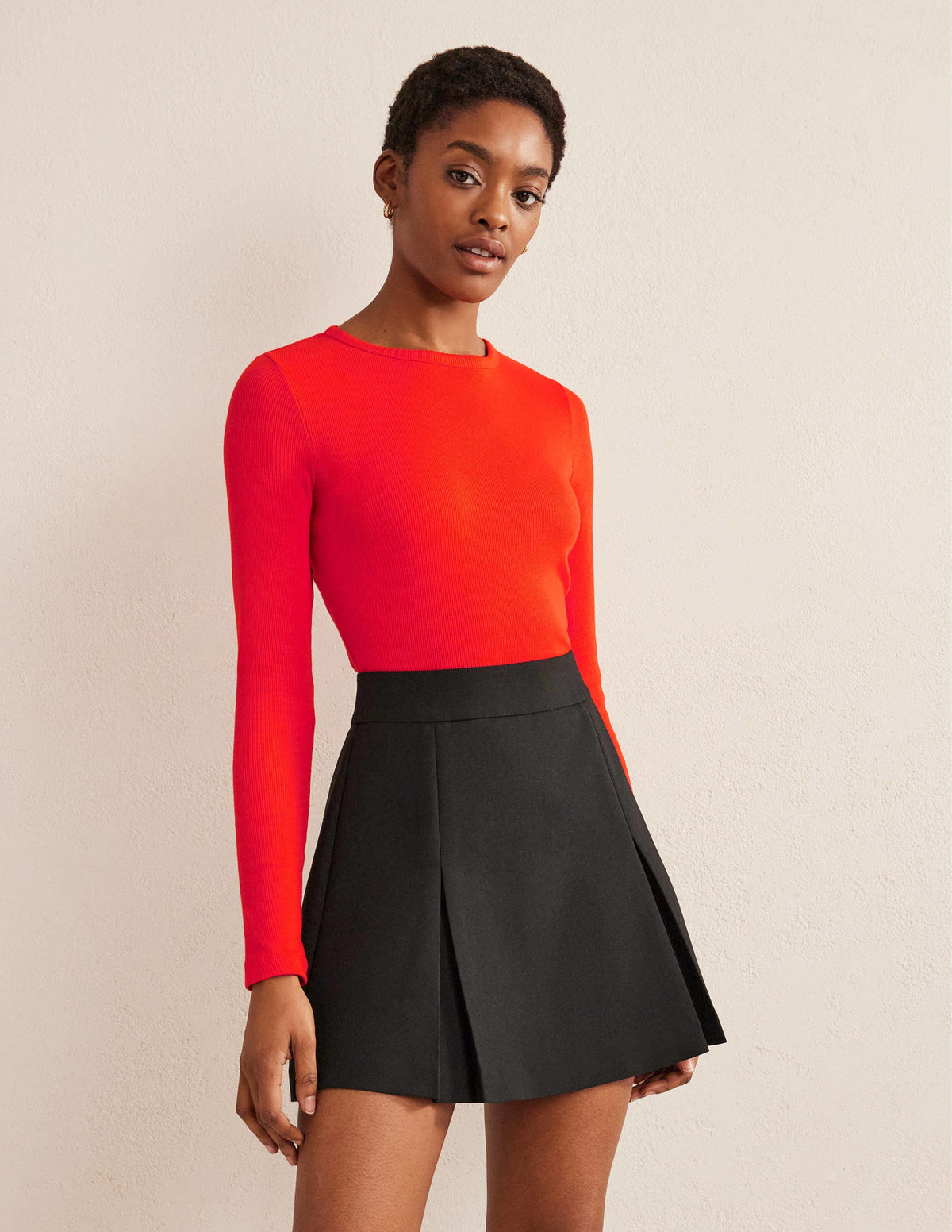 Cotton Ribbed Long Sleeve Top-Red Pop - Image 5