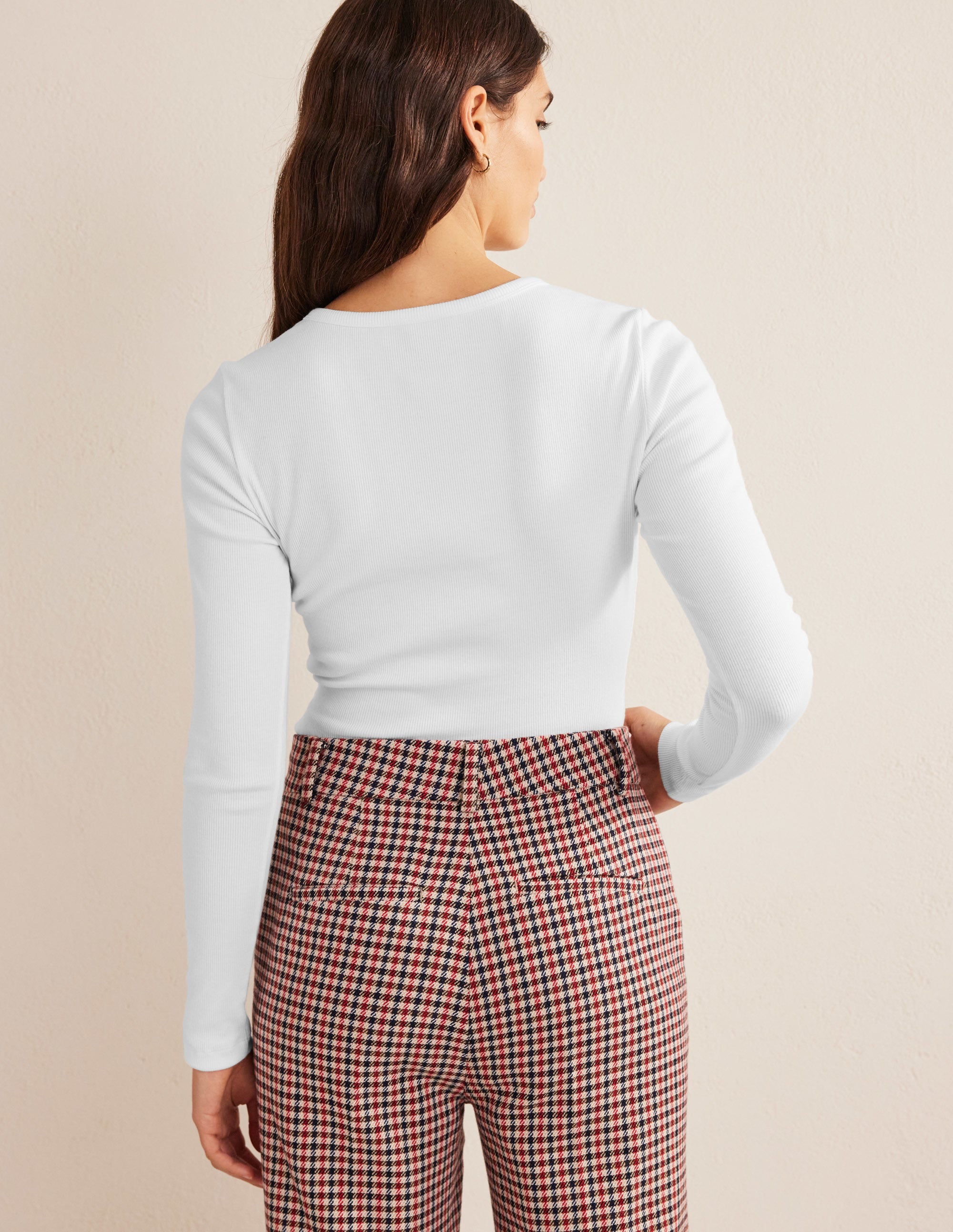 Cotton Ribbed Long Sleeve Top-White - Image 3