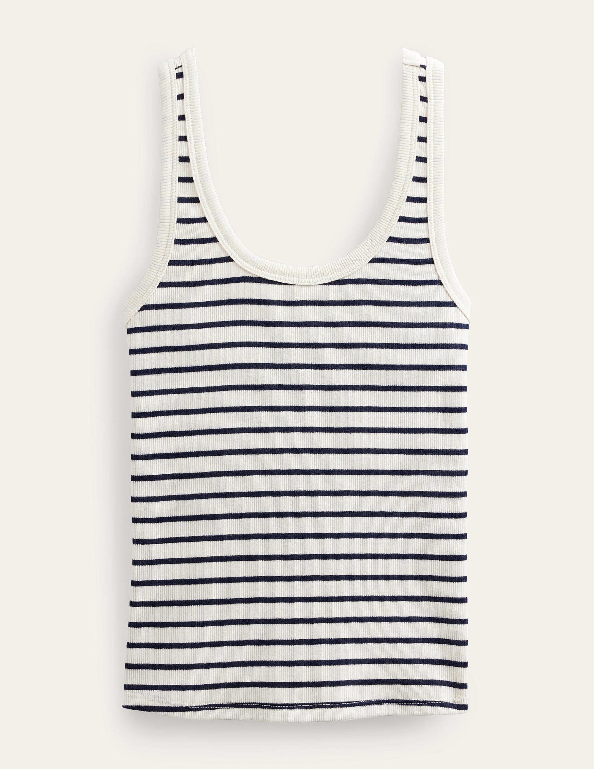 Scoop Neck Ribbed Tank-Ivory / Navy Stripe - Image 5
