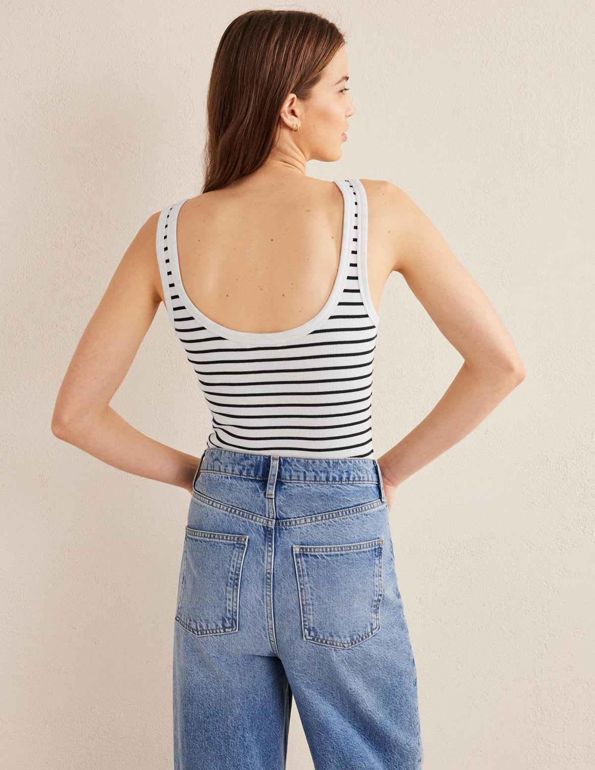 Scoop Neck Ribbed Tank-Ivory / Navy Stripe - Image 3