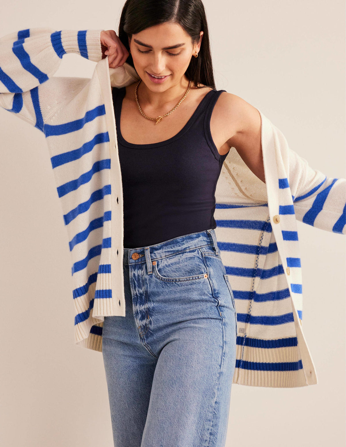Scoop Neck Ribbed Tank-Navy-1