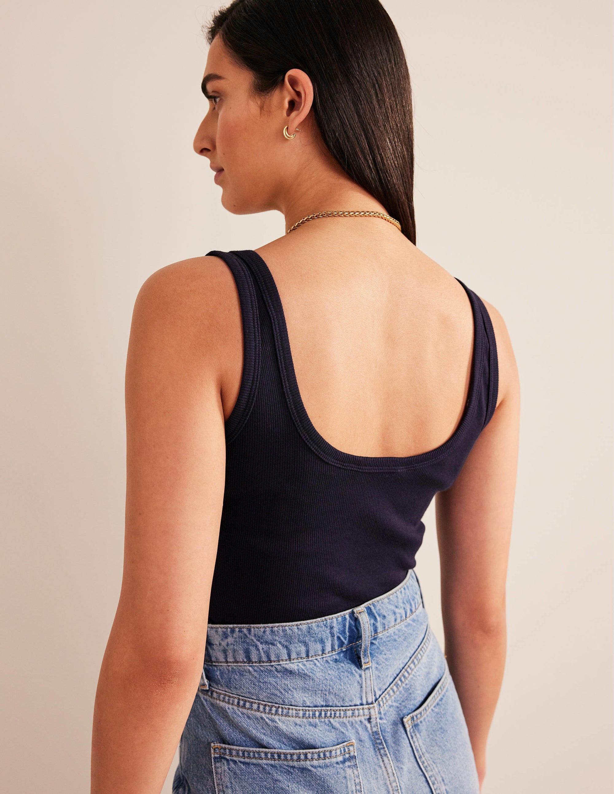 Scoop Neck Ribbed Tank-Navy - Image 3