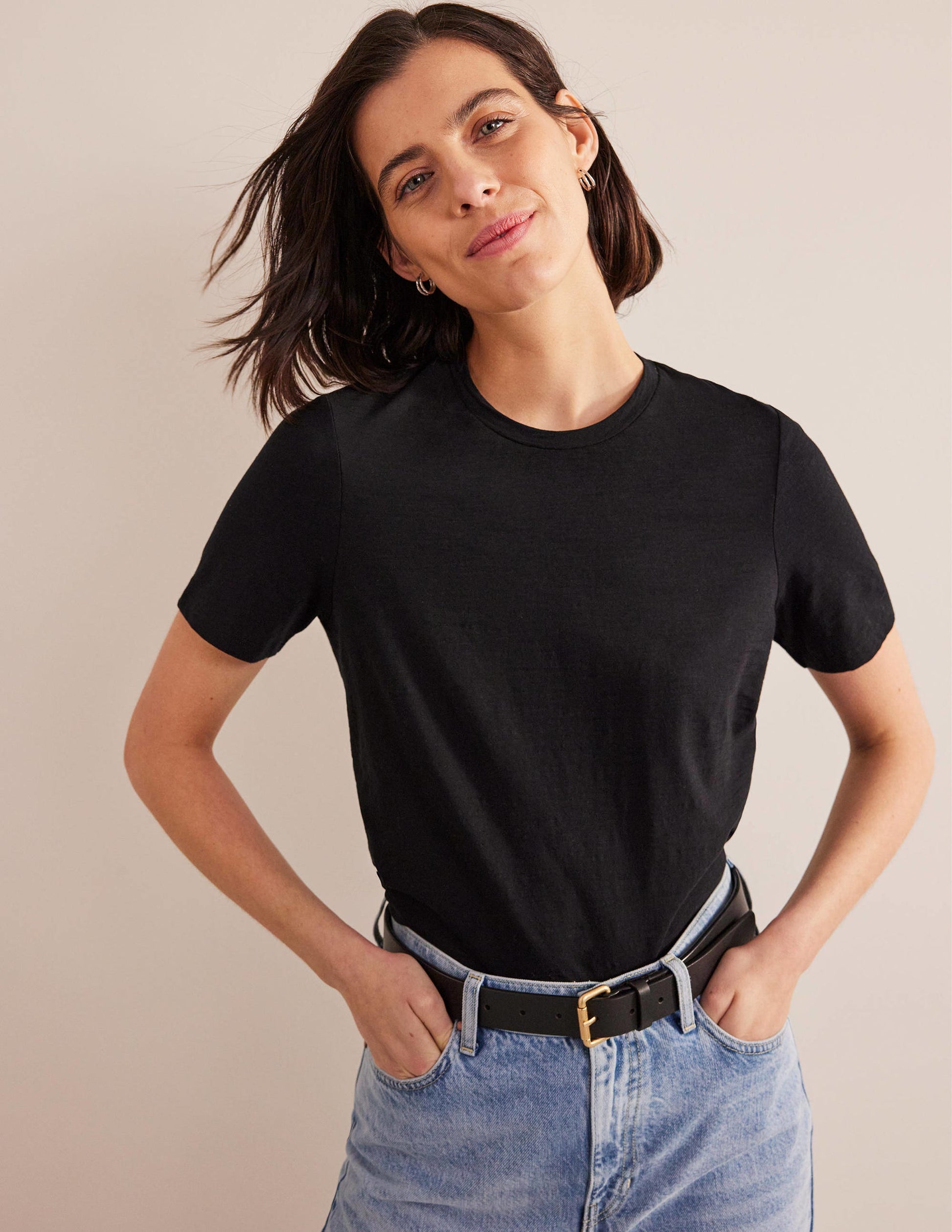 Cotton Crew Neck T-Shirt-Black-4