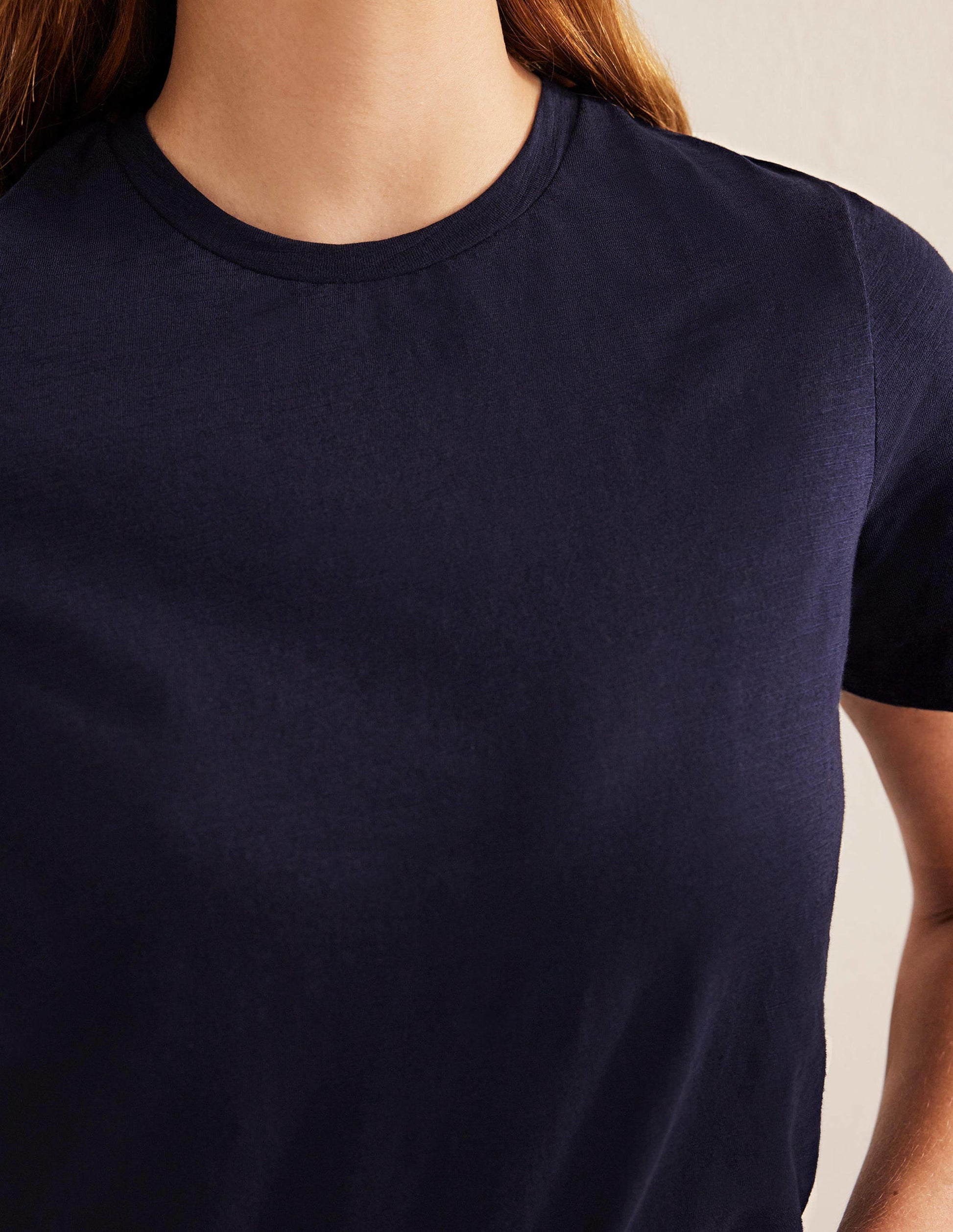 Cotton Crew Neck T-Shirt-Navy-2