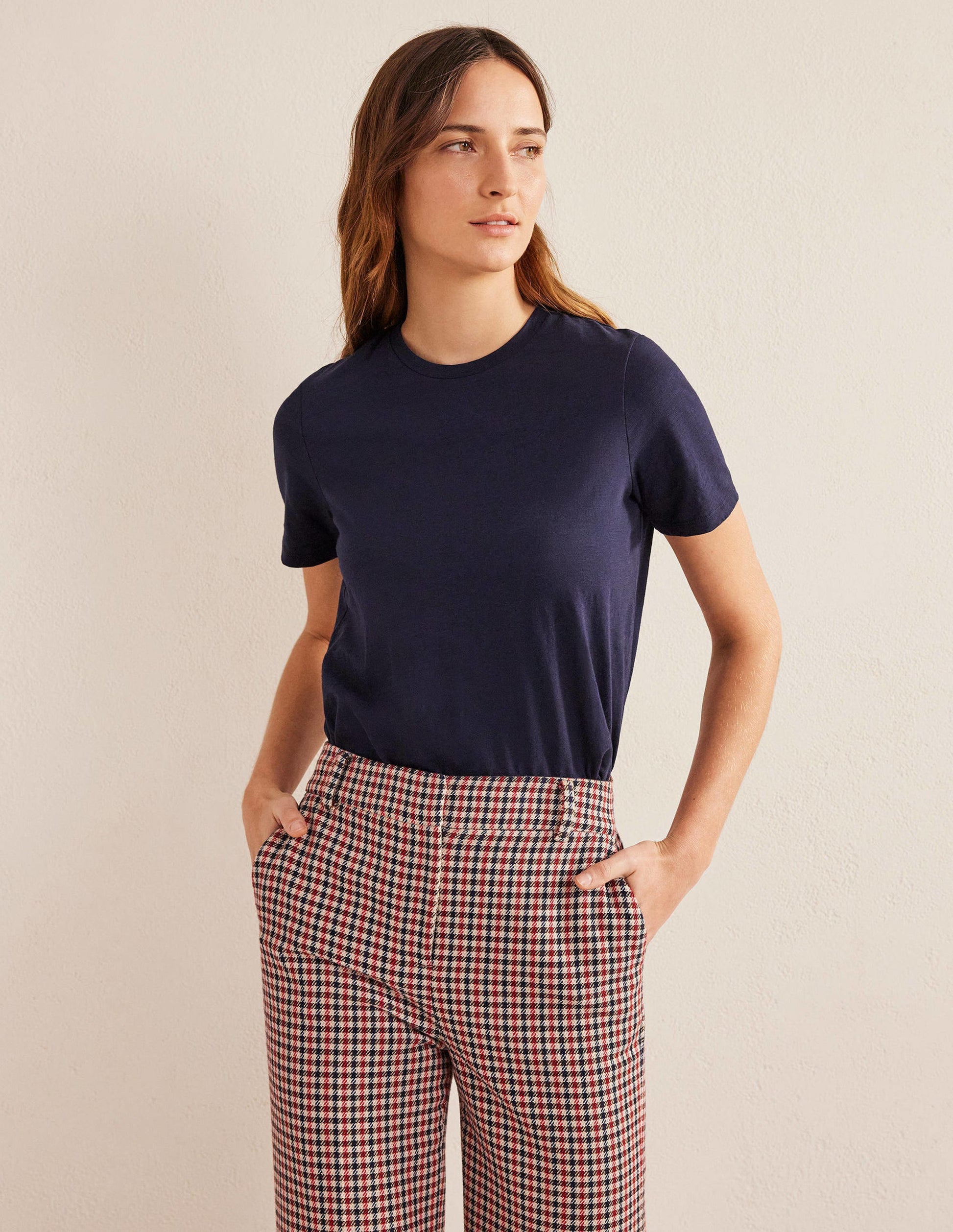Cotton Crew Neck T-Shirt-Navy-4