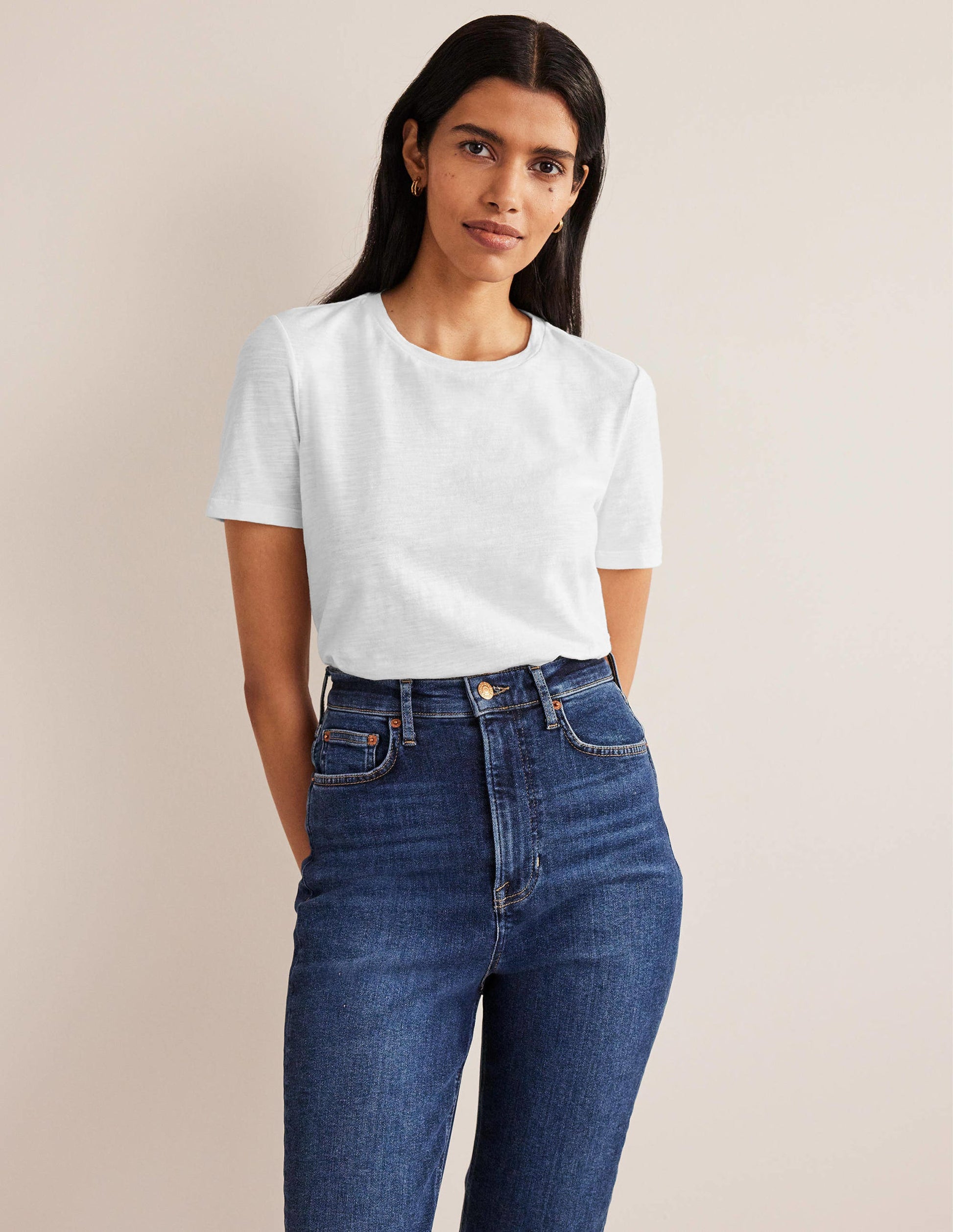 Cotton Crew Neck T-Shirt-White-1