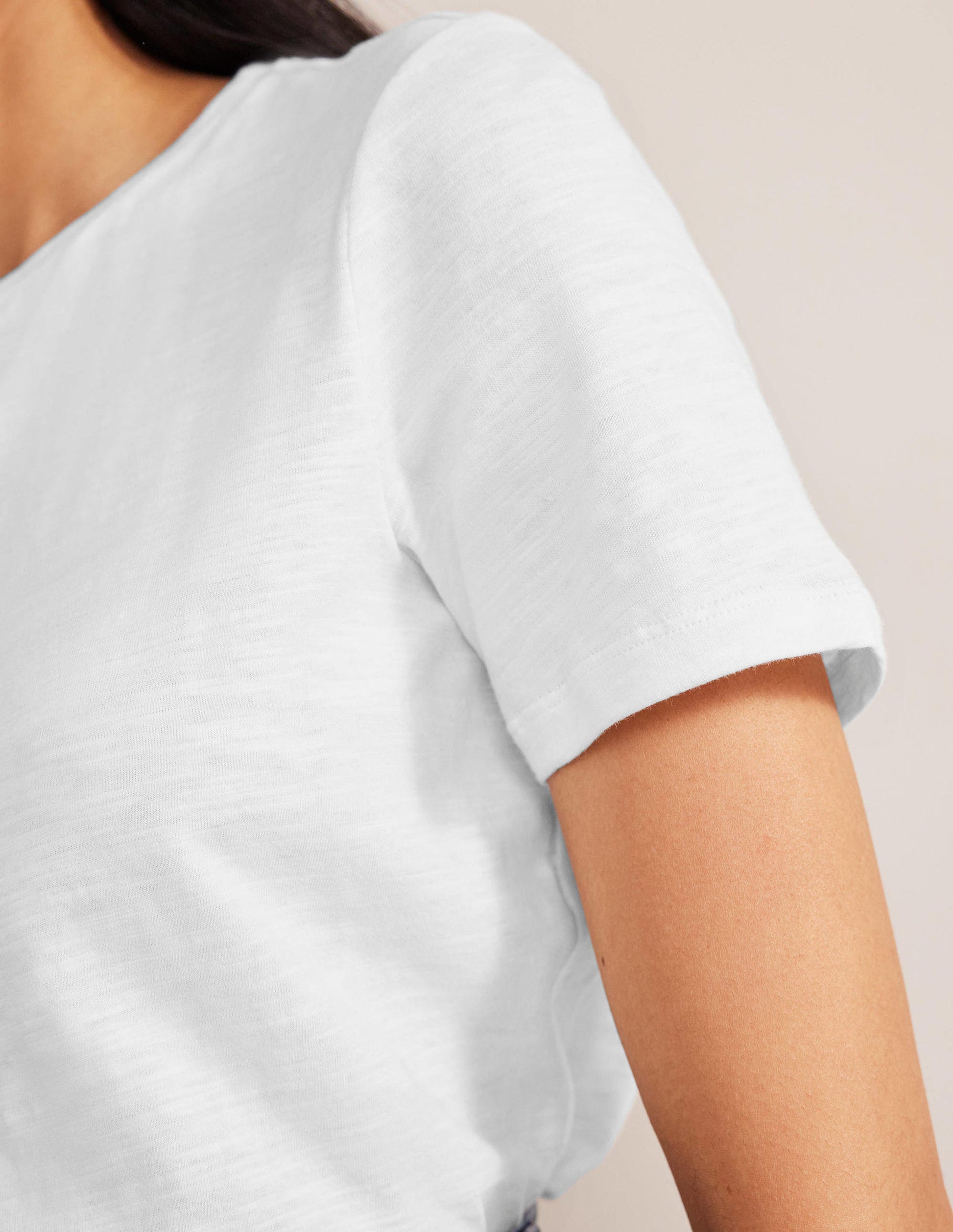 Cotton Crew Neck T-Shirt-White-2
