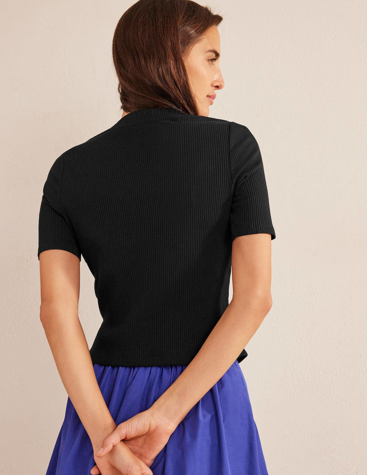 High Neck Ribbed Top-Black - Image 3