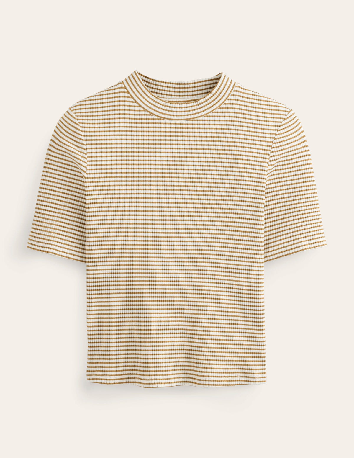 High Neck Ribbed Top-Ivory/Camel Stripe-2