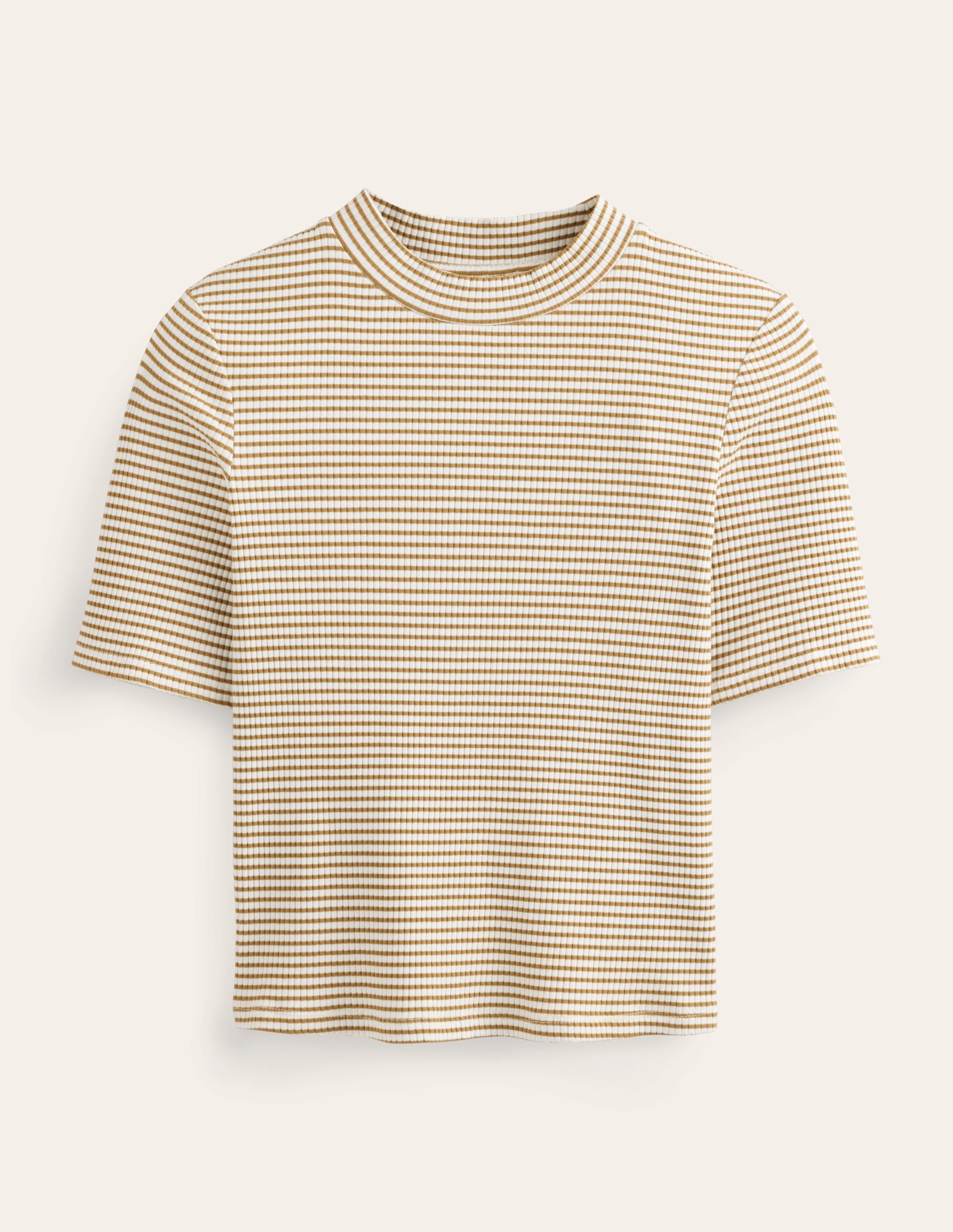 High Neck Ribbed Top-Ivory/Camel Stripe - Image 2