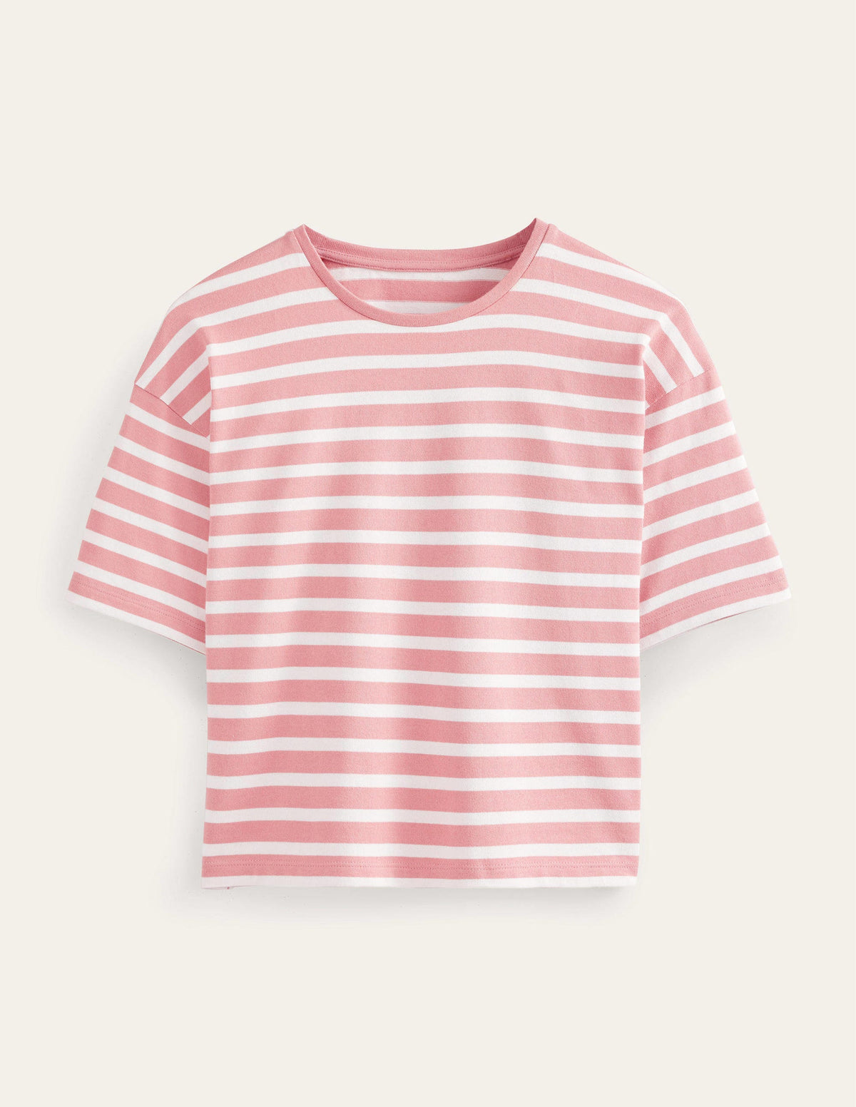 Heavyweight Breton T-Shirt-Rose Pink/Ivory Stripe - Image 2