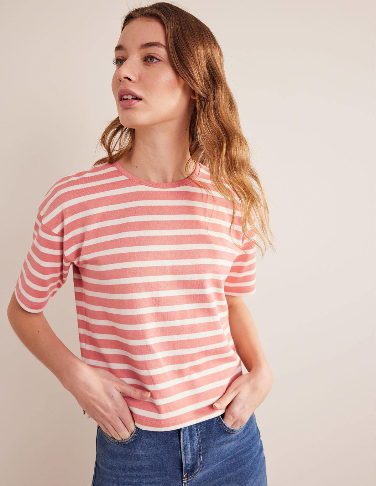 Heavyweight Breton T-Shirt-Rose Pink/Ivory Stripe - Image 1