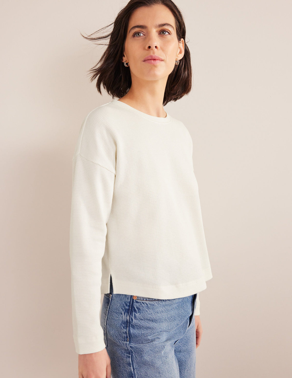 Textured Waffle Detail Top-Ivory-1