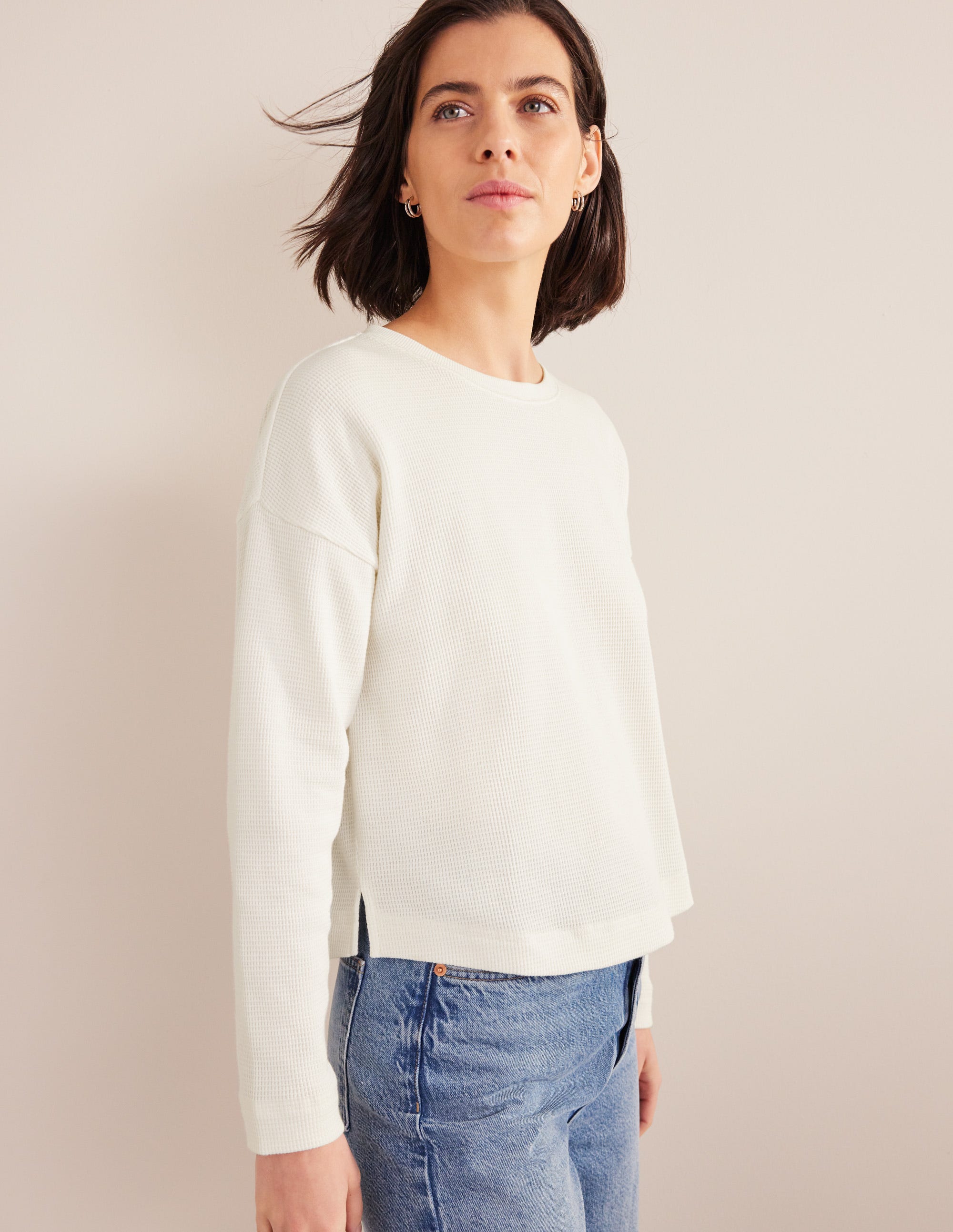 Textured Waffle Detail Top-Ivory - Image 1