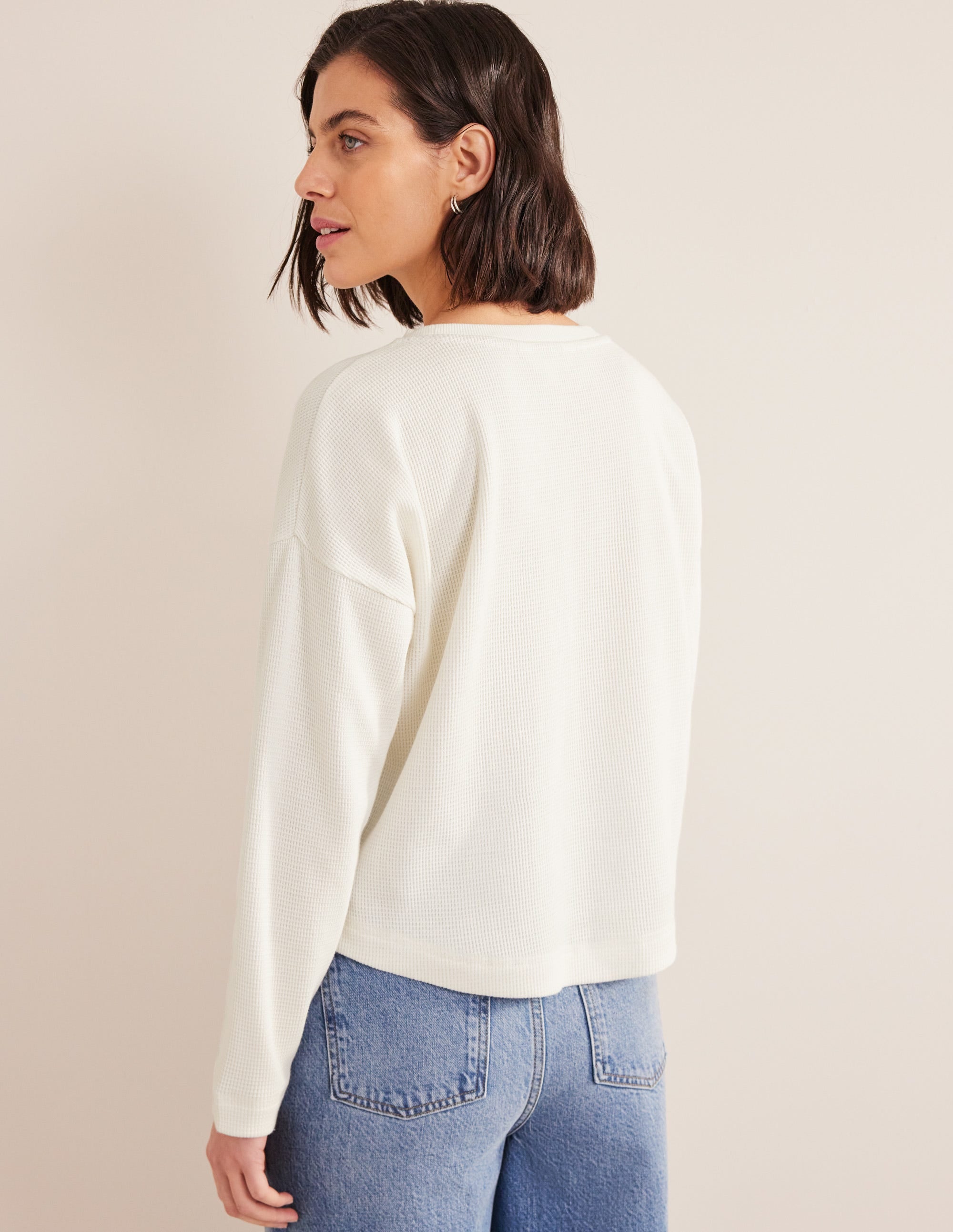 Textured Waffle Detail Top-Ivory - Image 3