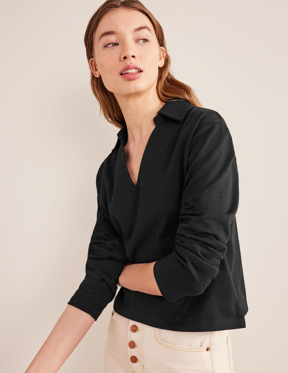 Notch Collar Stripe Top-Black - Image 4